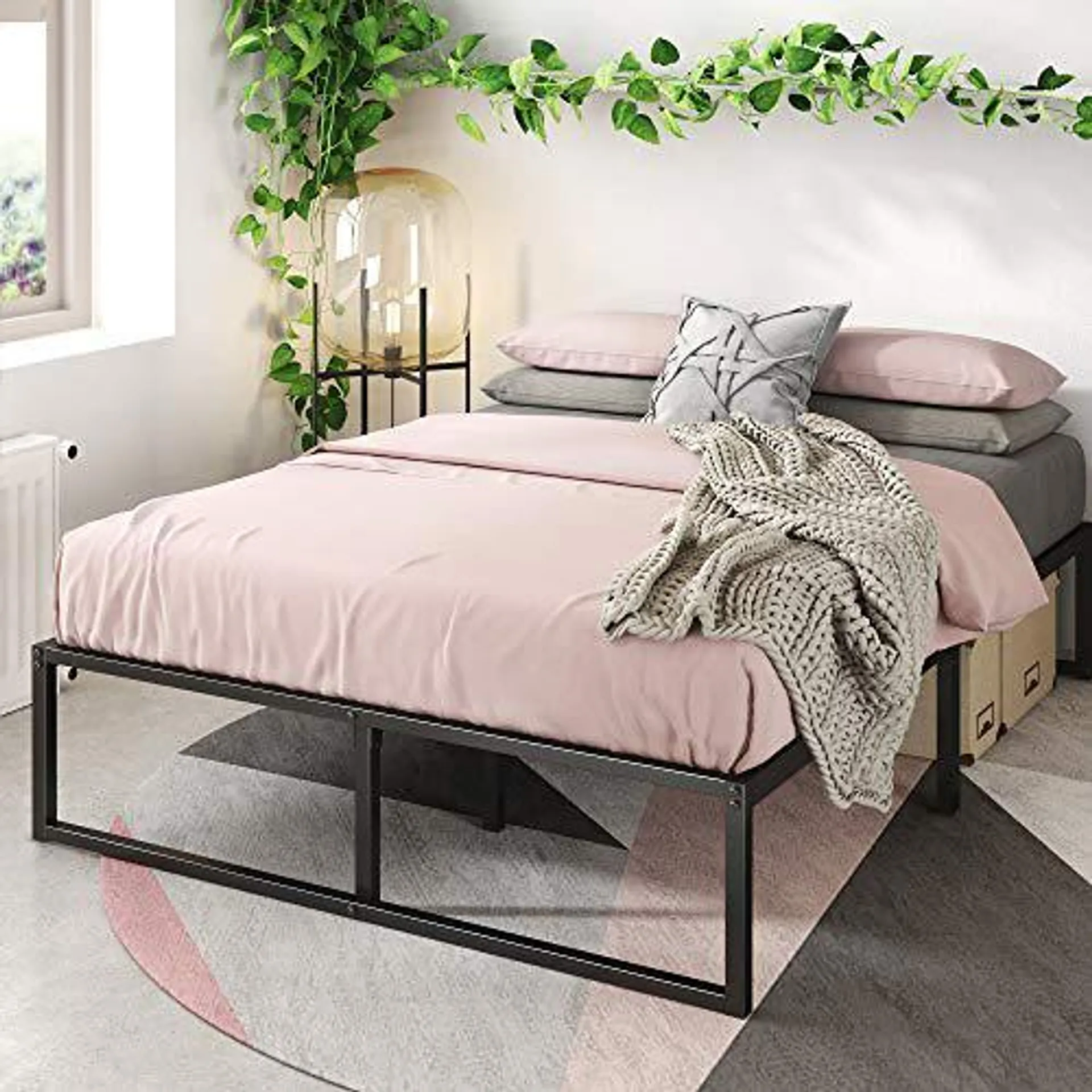 zinus lorelei 14 inch platforma bed frame / mattress foundation / no box spring needed / steel slat support, queen