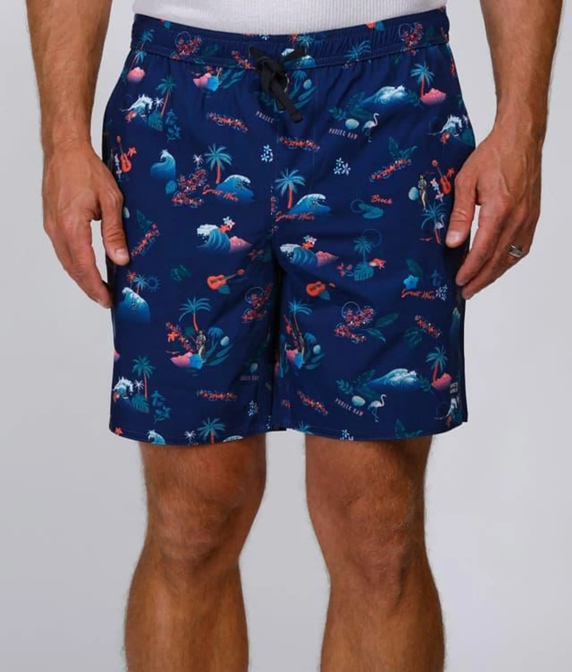 PROJEK RAW Mens 8-Inch Hula Girl Pull-On Shorts