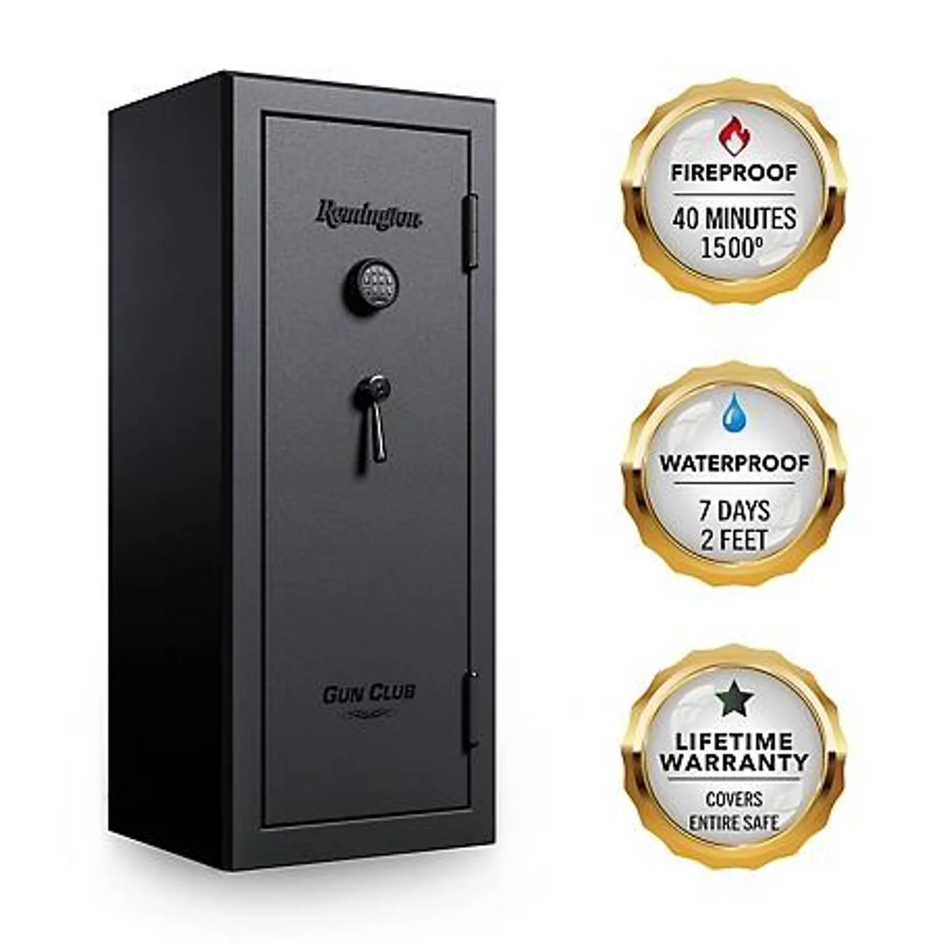 Remington 20 Long Gun + 2 Handgun 11.08 cu. ft. Electronic/Key Lock Gun Club Fireproof and Waterproof Gun Safe, Black Gloss