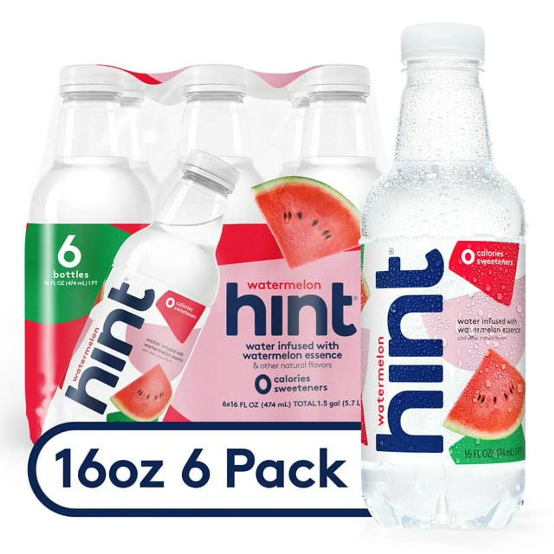 Hint Watermelon Flavored Water, 6 Pack, 16 fl oz Bottles