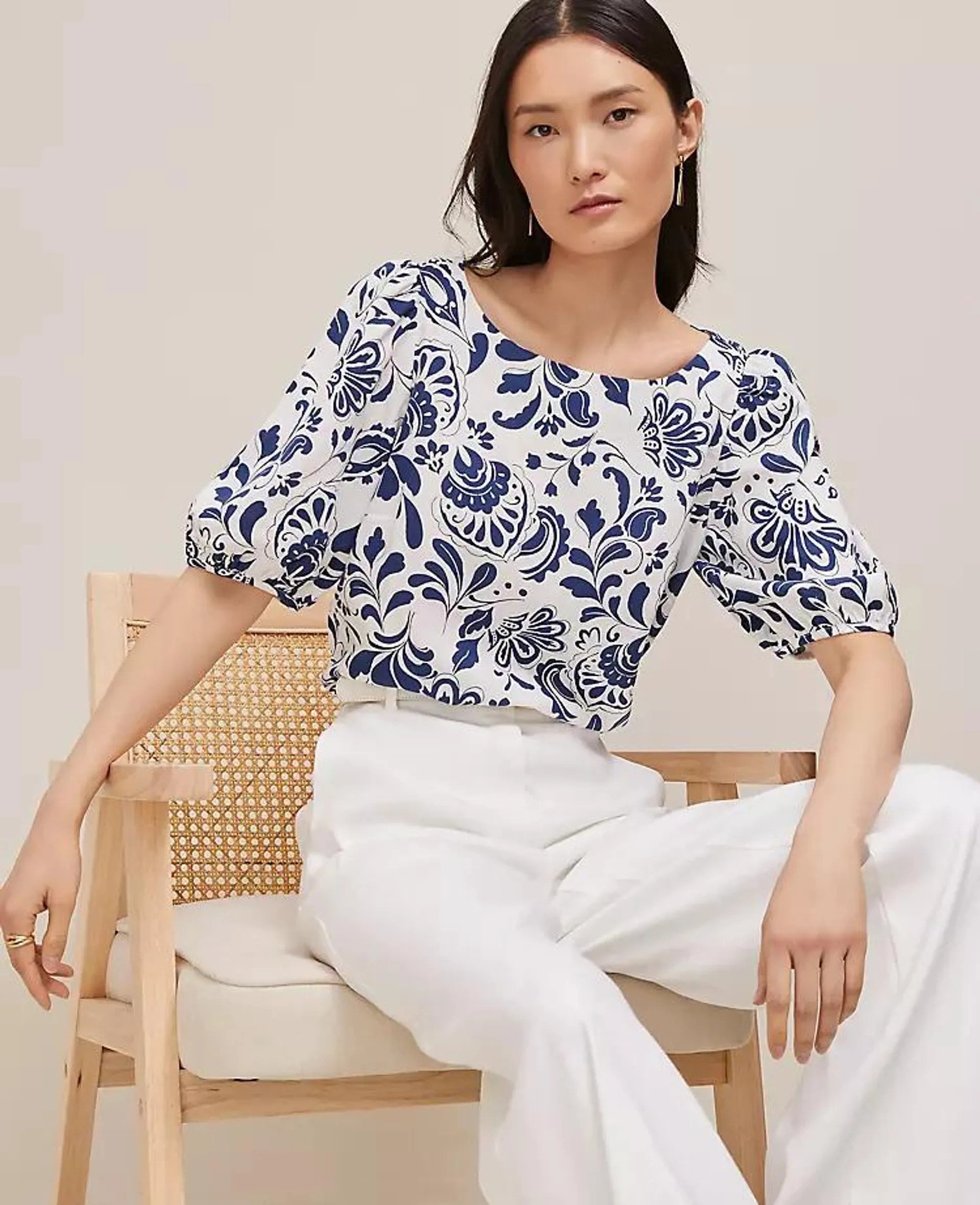 Paisley Floral Boatneck Popover