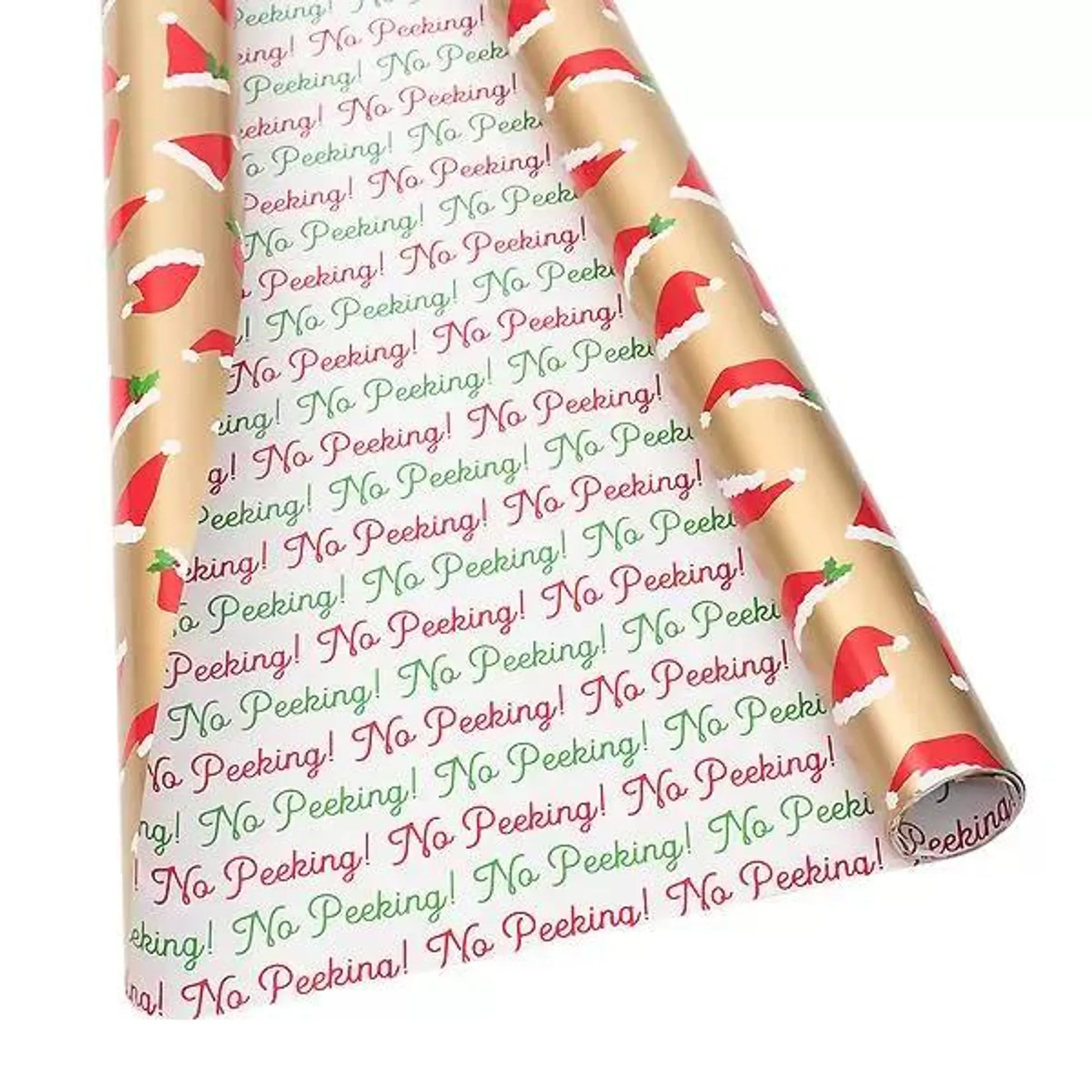 Caspari Santa Hats No Peeking Wrapping Paper