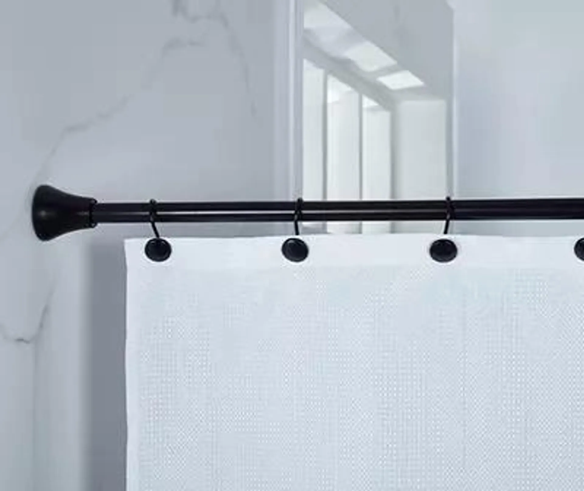 Black Adjustable Shower Rod & Hook Set