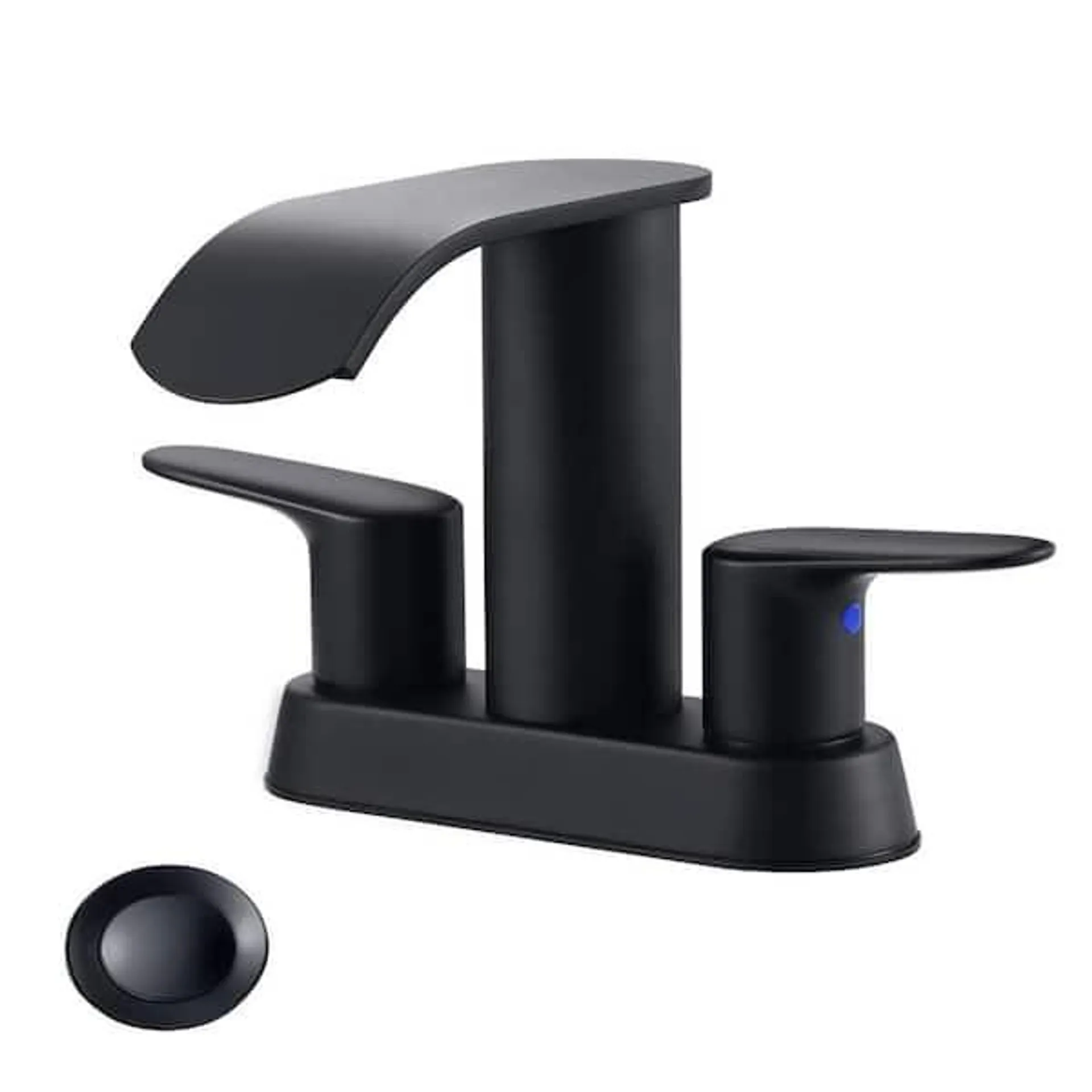 4 in. Centerset 2-Handle Mid Arc Bathroom Waterfall Faucet with Drain Kit Included in Stainless Steel Matte Black