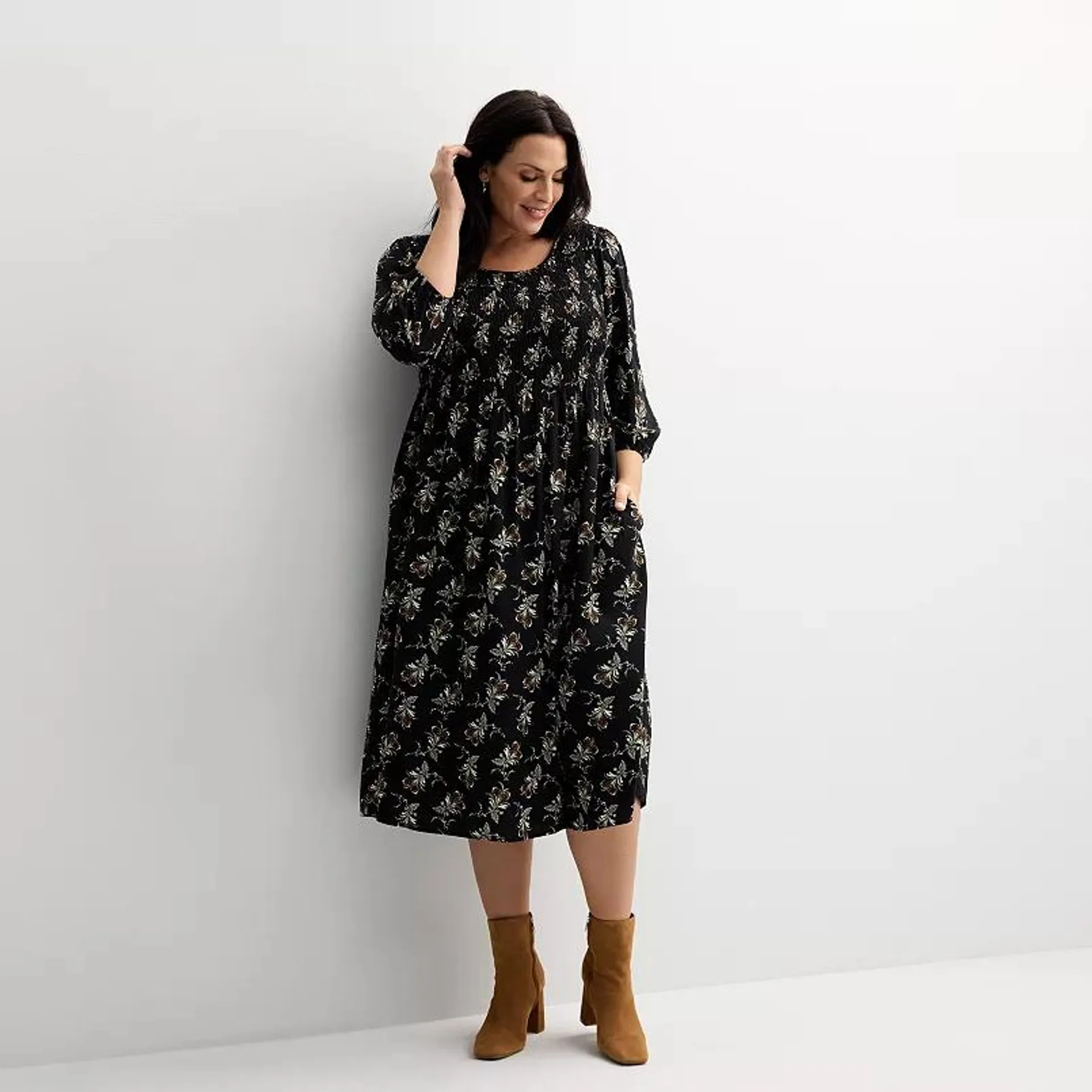 Plus Size Croft & Barrow® 3/4 Sleeve Smocked Dress