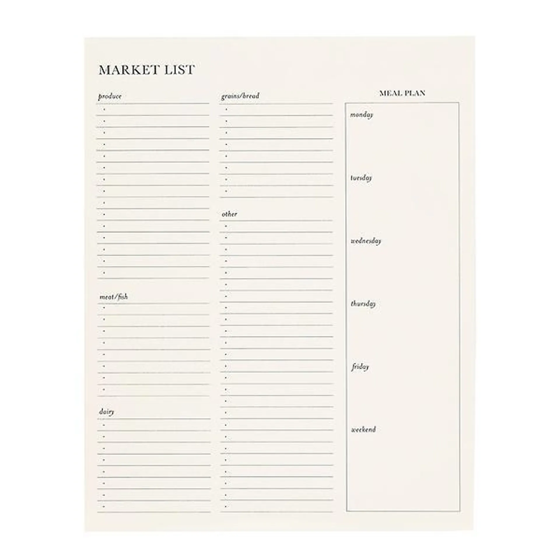 Sugar Paper Market List Meal Planning Notepad