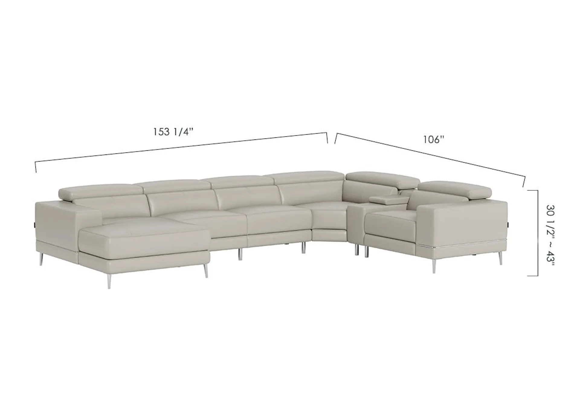 Bergamo Power Motion Extended Left Sectional Sofa Light Gray