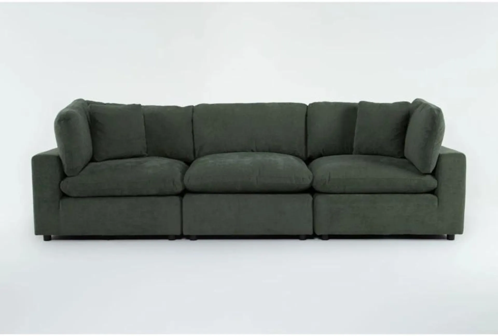 Zone Green Fabric 3 Piece Modular Sofa | Armless | Loose Reversible Back