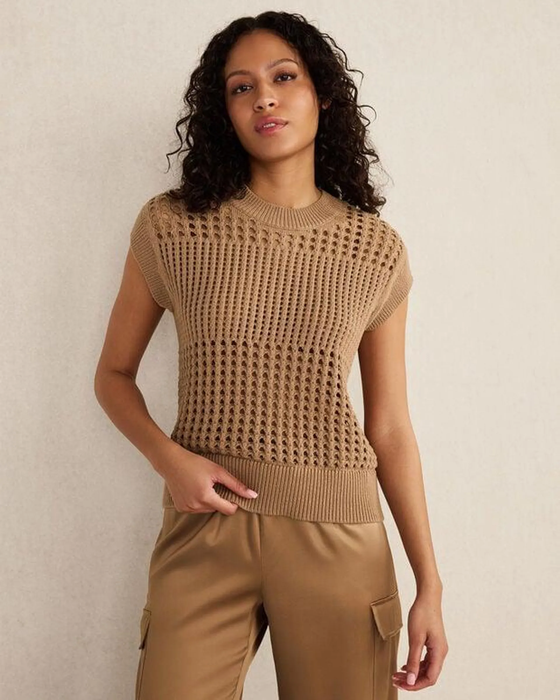 Organic Cotton Open Stitch Short Sleeve Sweater