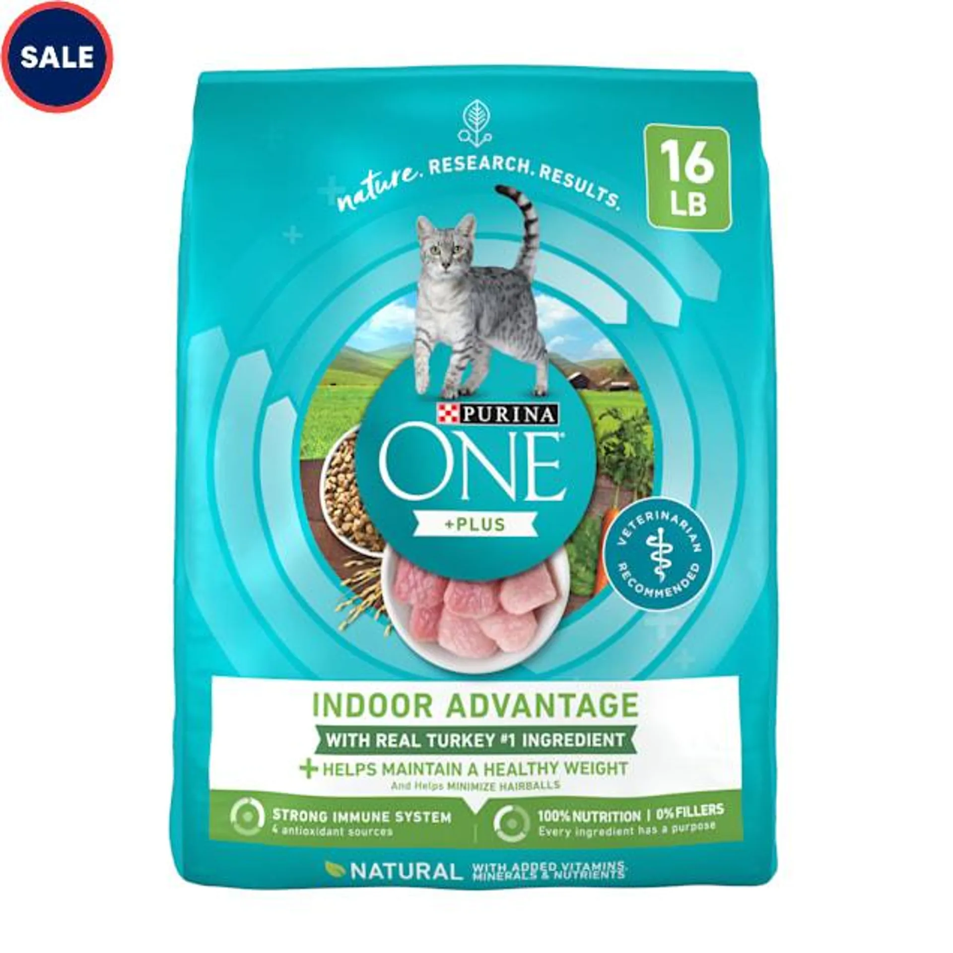 Purina ONE Indoor Advantage, Low Fat, Weight Control, +Plus Natural Dry Cat Food, 16 lbs.