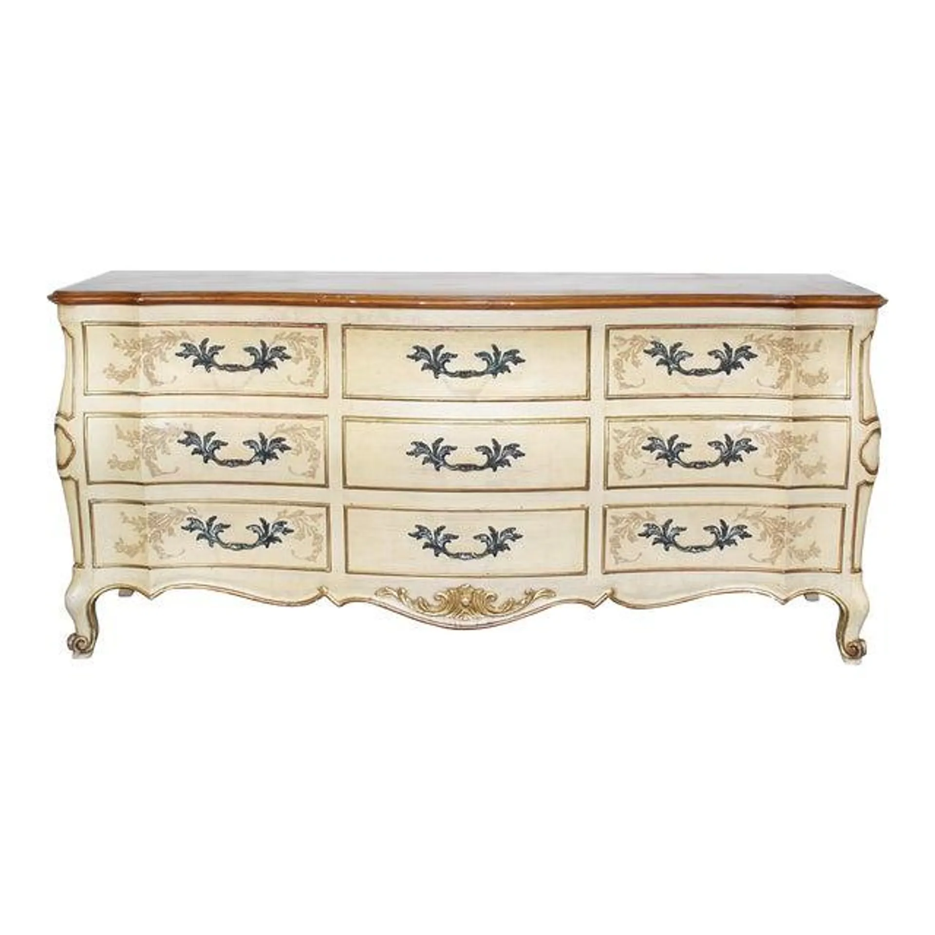 Vintage French Style Cream Dresser of Nine Drawers