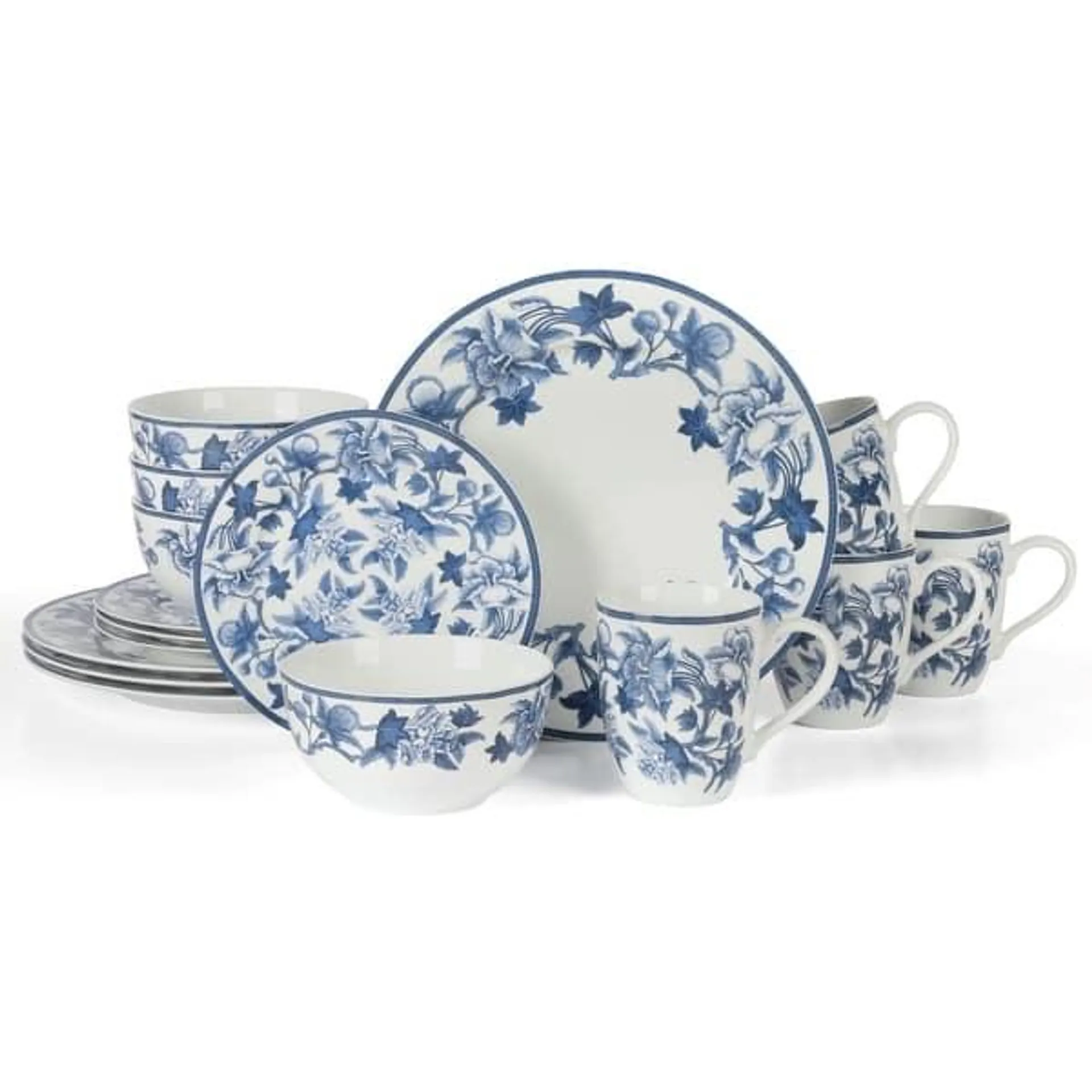 Martha Stewart Goodale Vintage Blue Stoneware 16 Piece Dinnerware Set