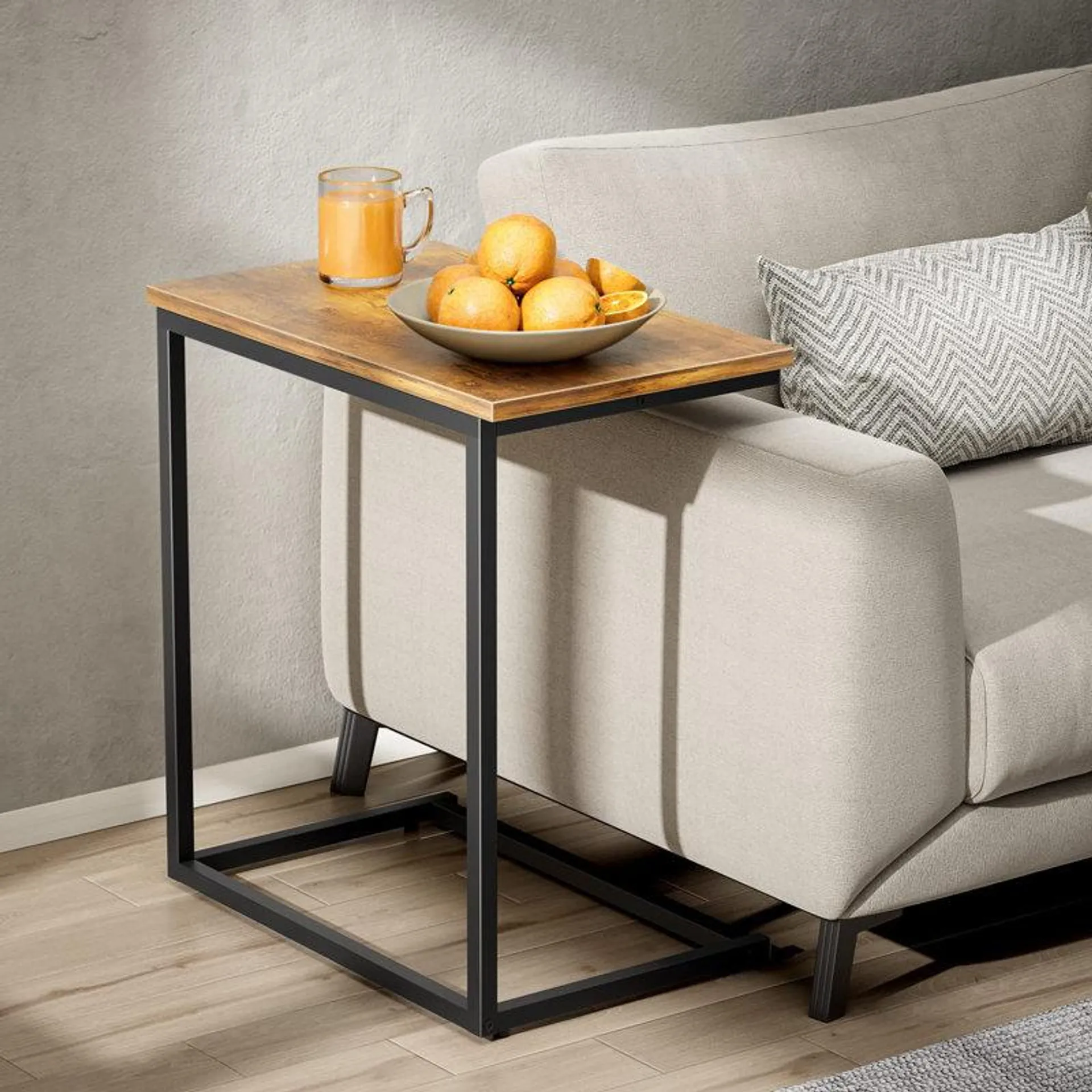 Gilsum Wood C Table End Table with Metal Base for Sofa, Bed Side