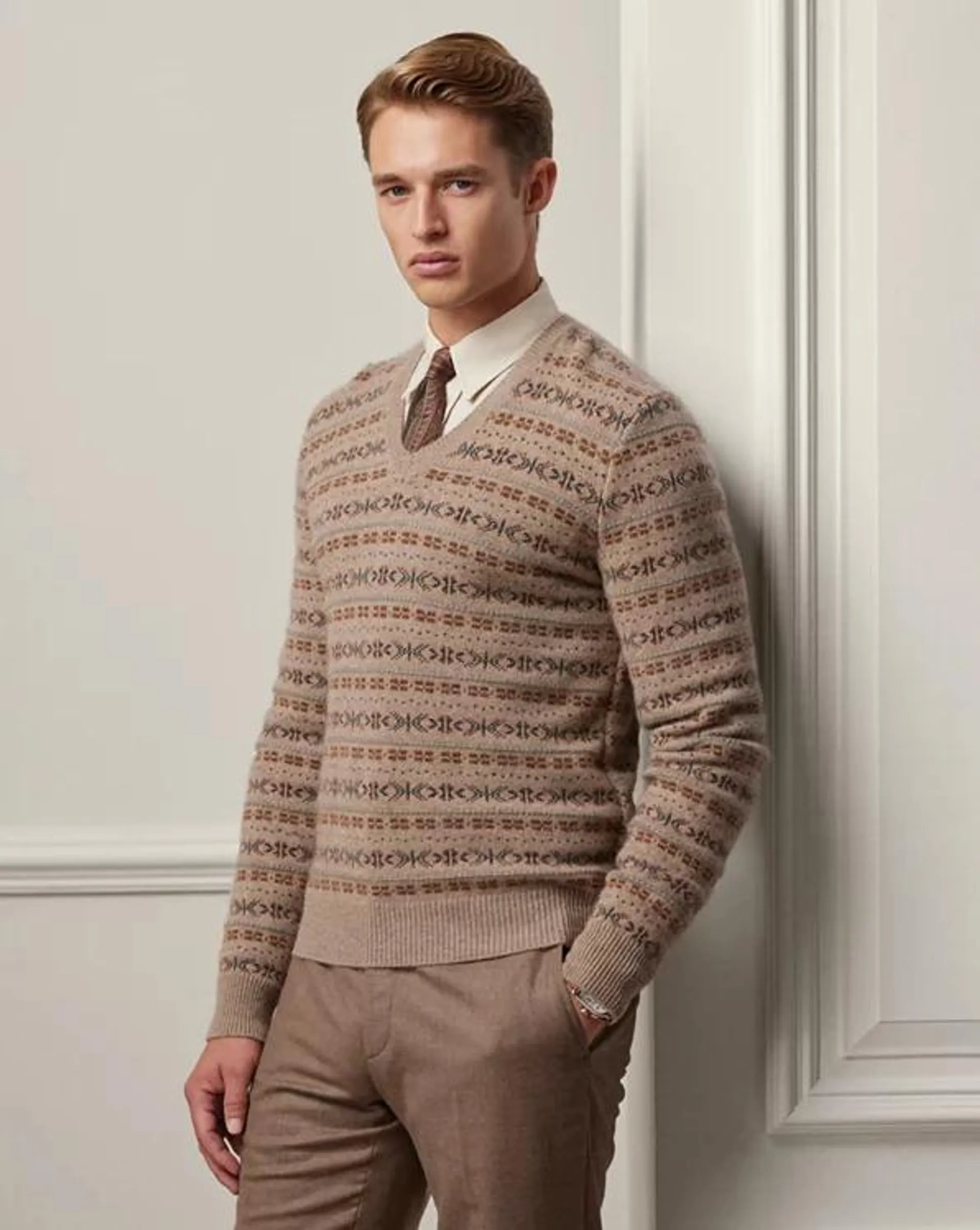 Fair Isle Cashmere V-Neck Sweater