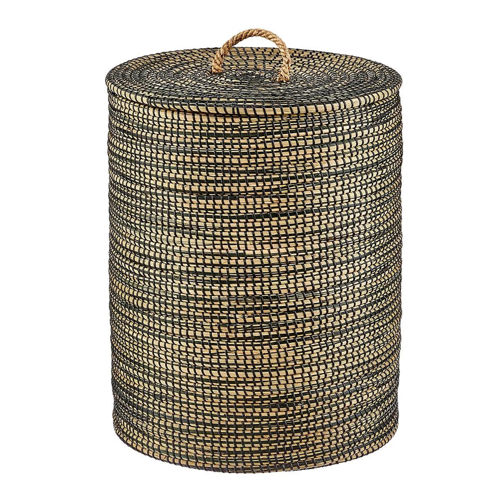 Round Striped Seagrass Hamper
