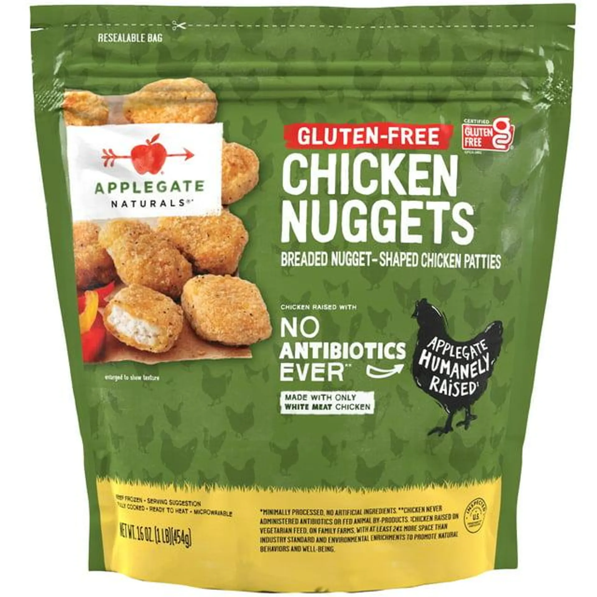 Applegate Natural Gluten Free Chicken Nuggets, 16oz, Resealable Bag (Frozen)