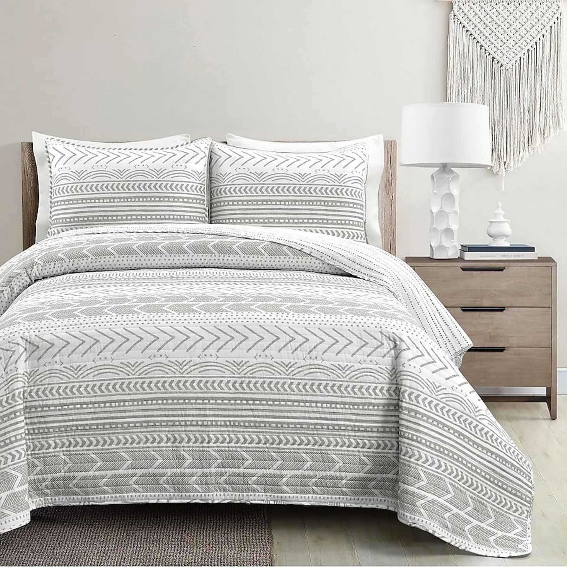Lush Decor Gray Geometric Reversible King Quilt Cotton