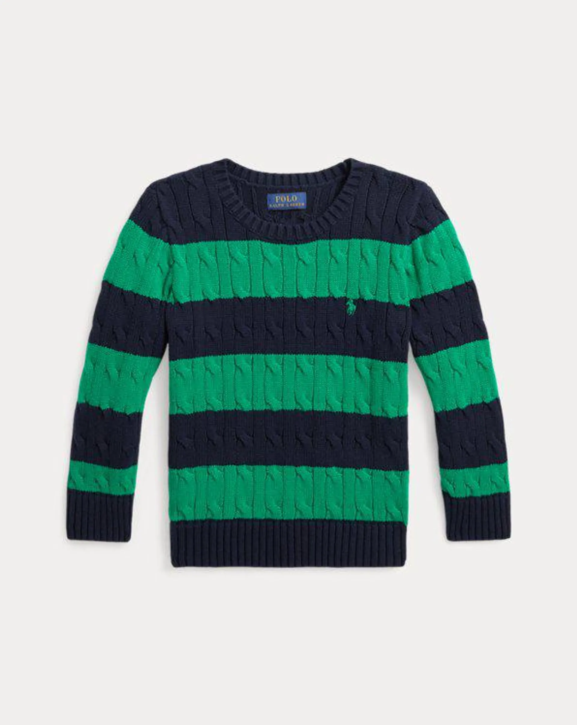 Striped Cable-Knit Cotton Sweater