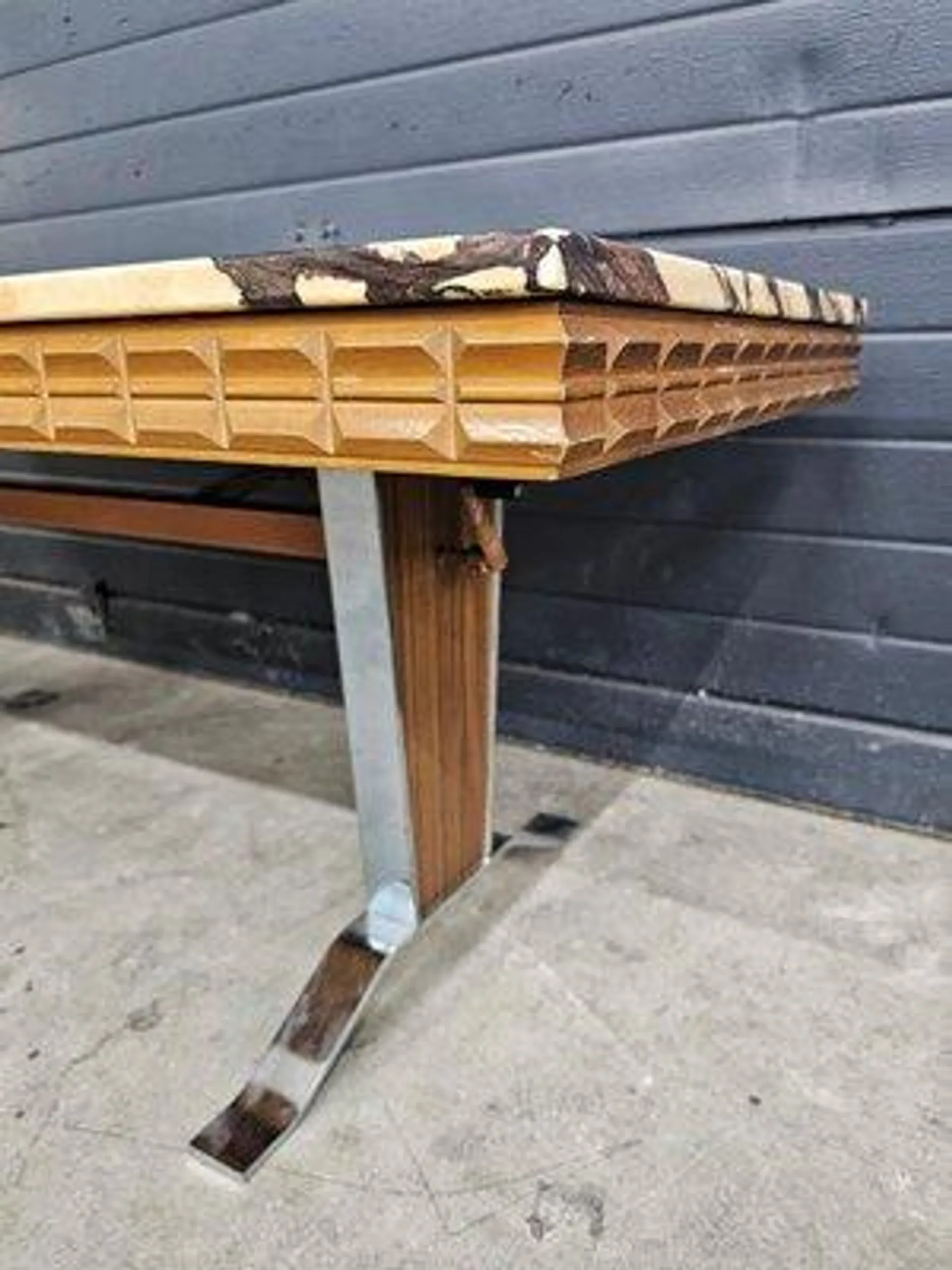 Large Mid-Century Coffee Table in Chrome and Teak with Calacatta Viola, 1970s