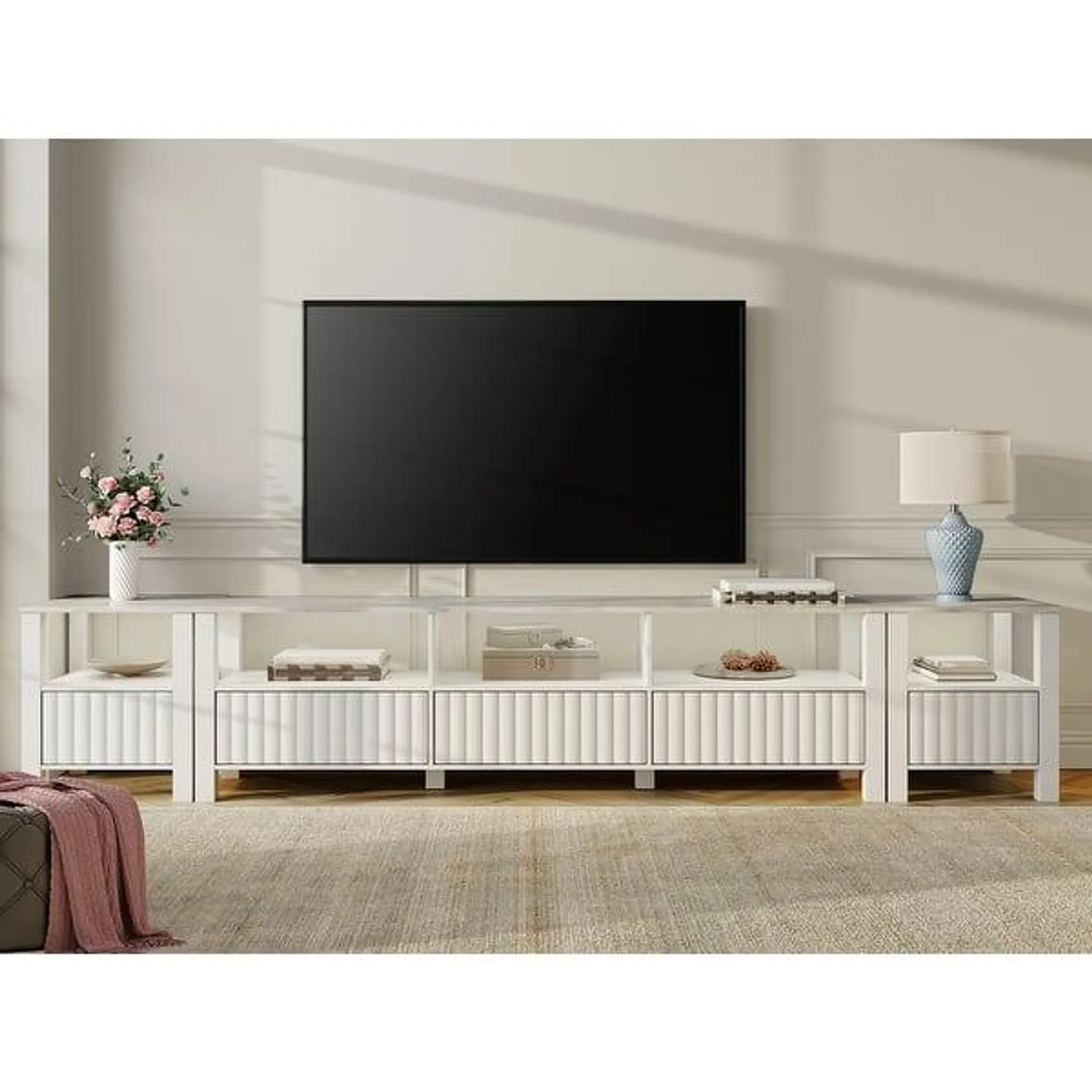 WAMPAT TV Stand for TVs , White Modern Entertainment Center for 55-115 inch TV Console Table, Media TV Cabinet