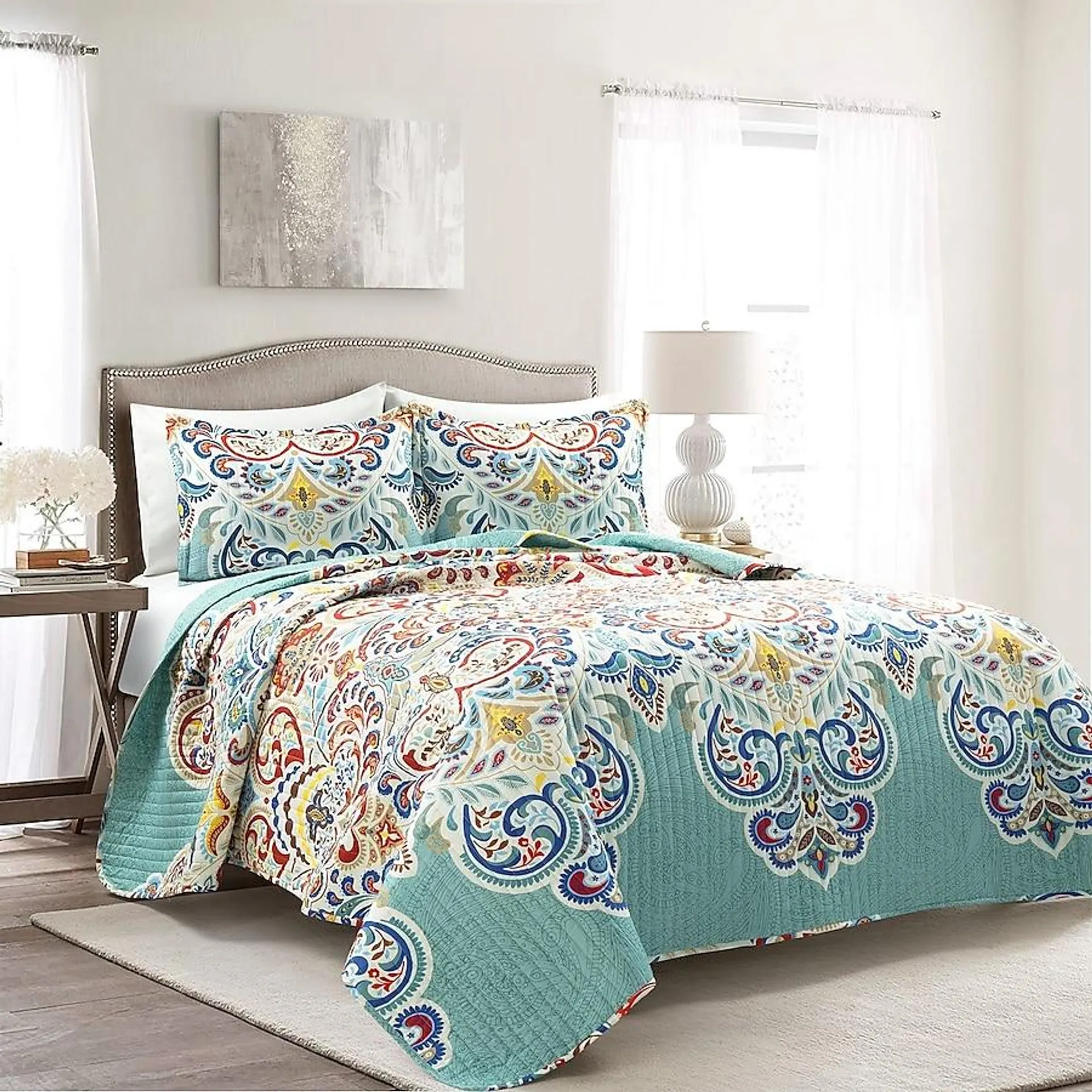 Lush Decor Seafoam Graphic Print Reversible Full/Queen Quilt Cotton with (Fill)