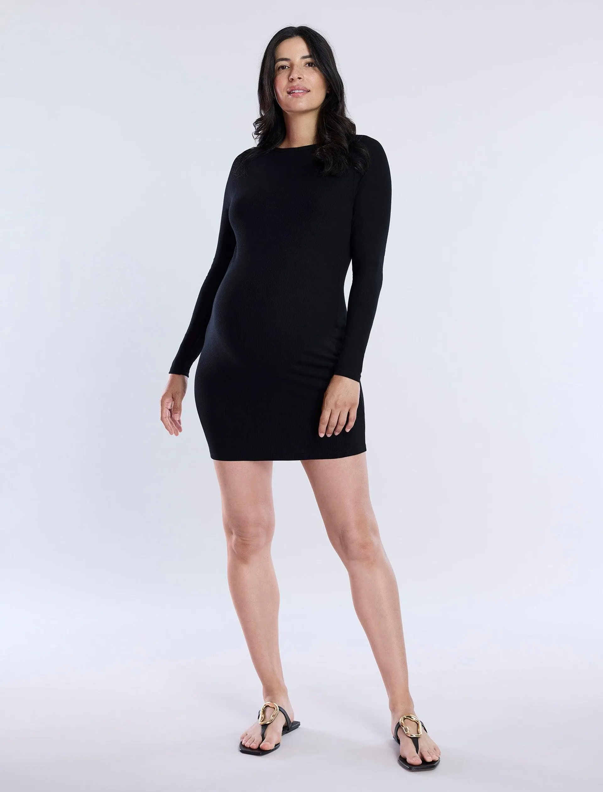 Long Sleeve Rib Knit Mini Dress