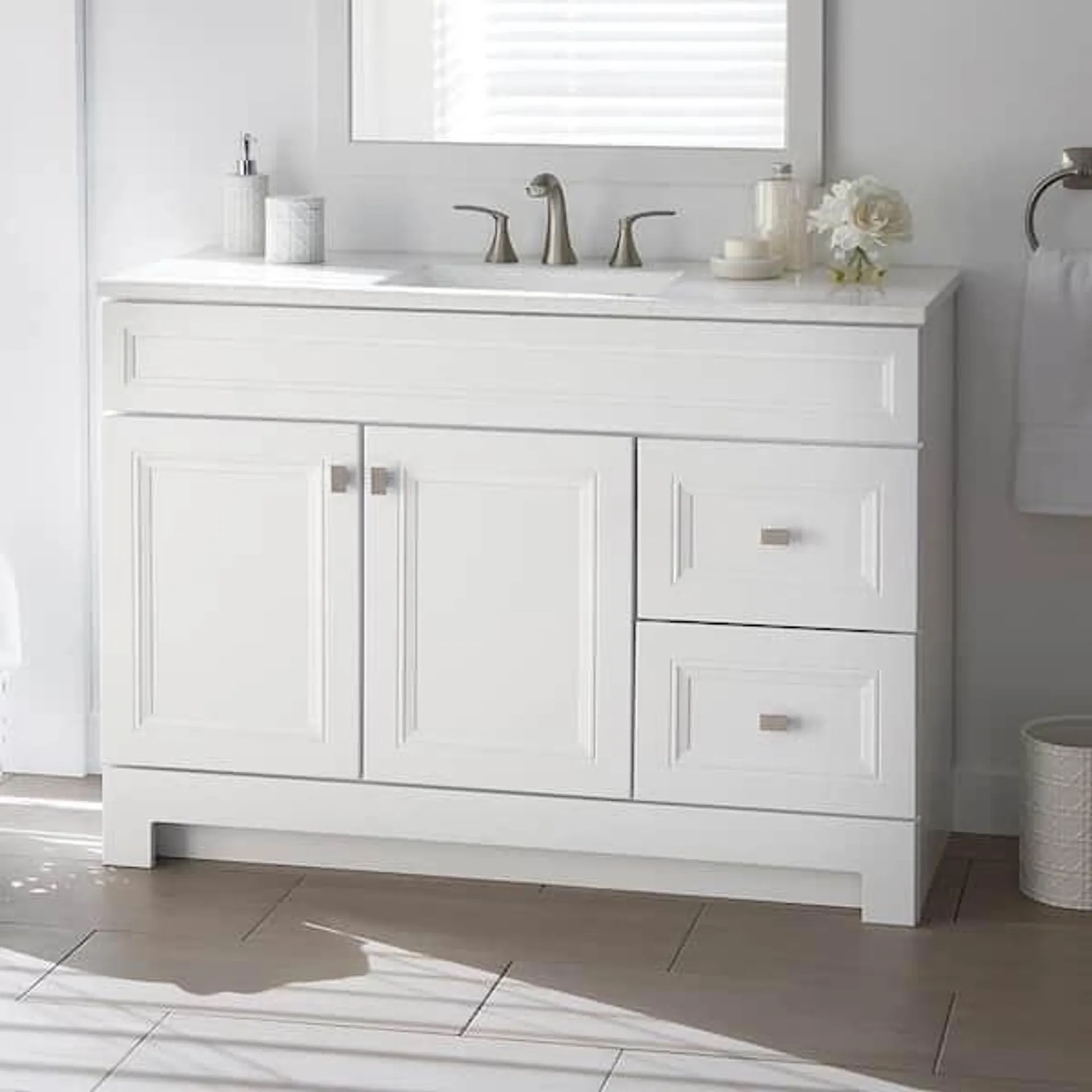 Sedgewood 48.5 in. W x 18.75 in. D x 34.375 in. H Single Sink Bath Vanity in White with Arctic Solid Surface Top