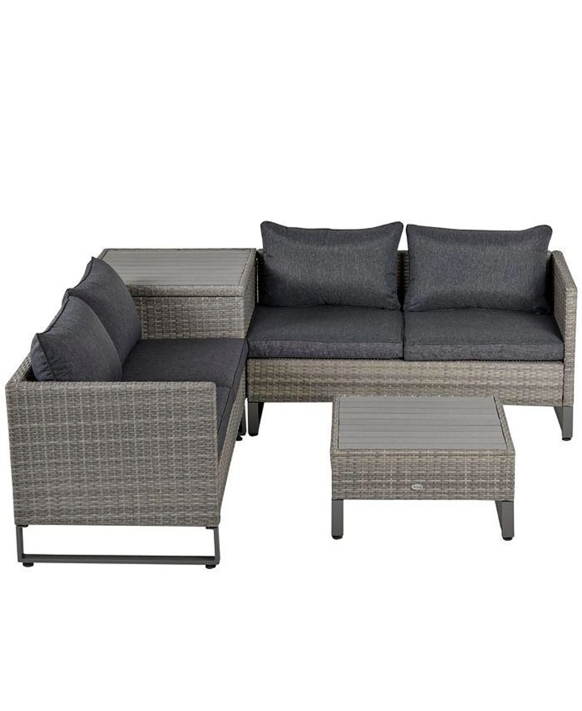 4-Piece Wicker Sofa Sets, Outdoor Conversation Set PE Rattan Furniture Set with Polyester Table Top Tea Table, Steel Frame and Comfort Cushions for Garden, Backyard, Grey