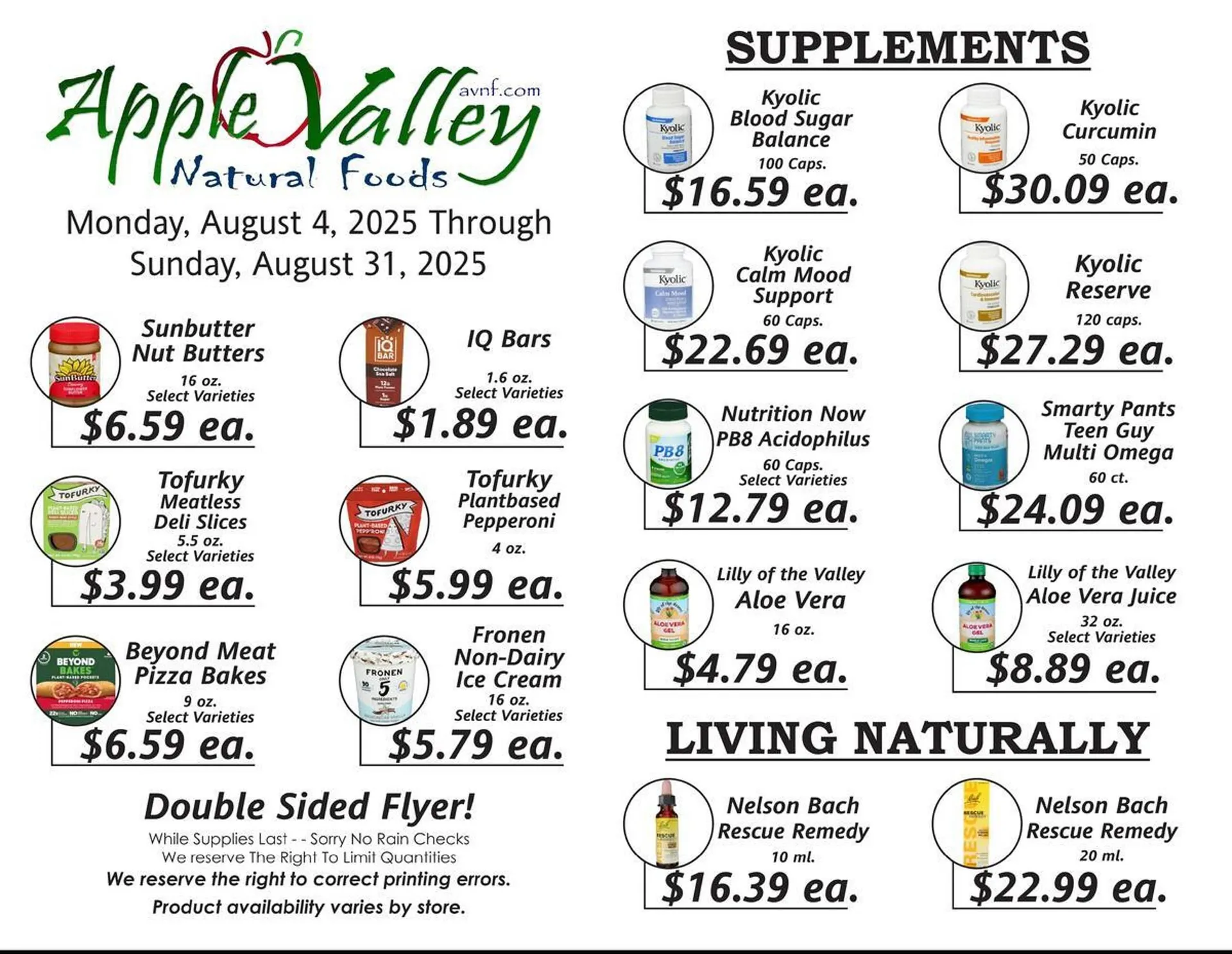 Weekly ad Apple Valley Natural Foods Weekly Ad from August 4 to August 31 2025 - Page 1