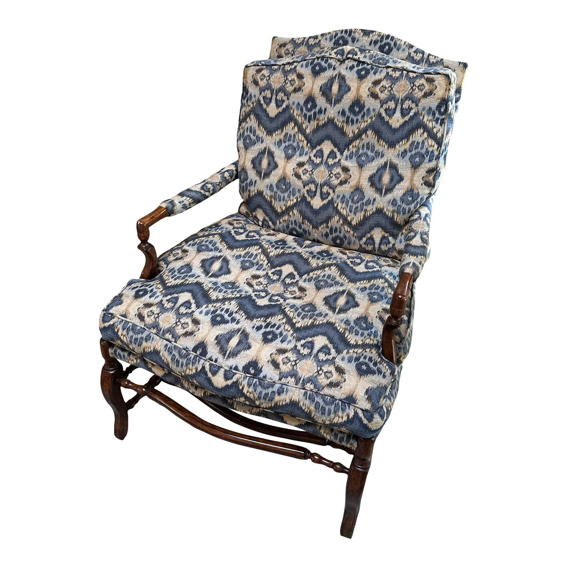 Minton Spidell Louis XIII Muttonbone Lounge Chair in Ikat