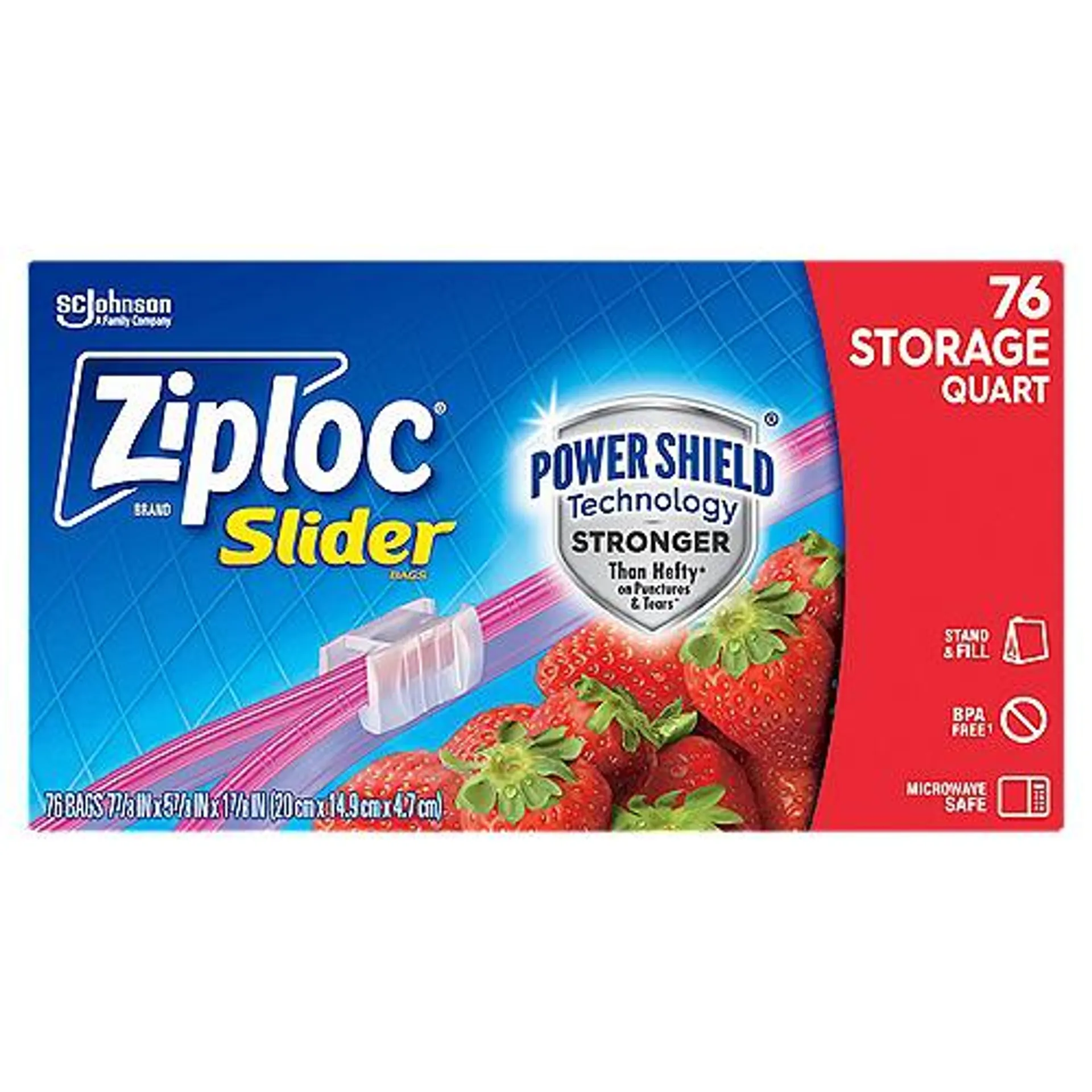 Ziploc® Brand Slider Storage Bags with Power Shield Technology, Quart, 76 Count