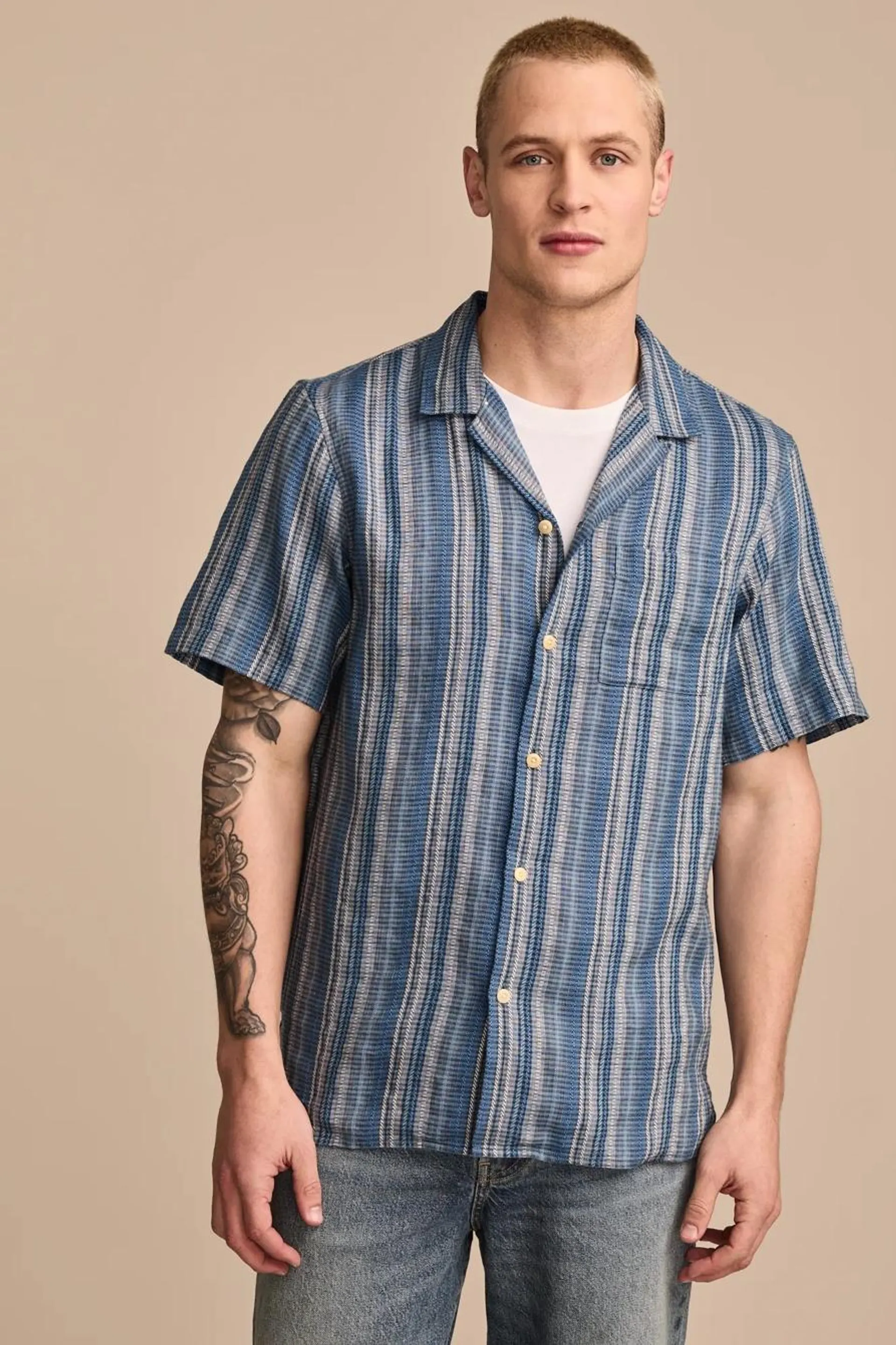 short sleeve linen camp collar shirt