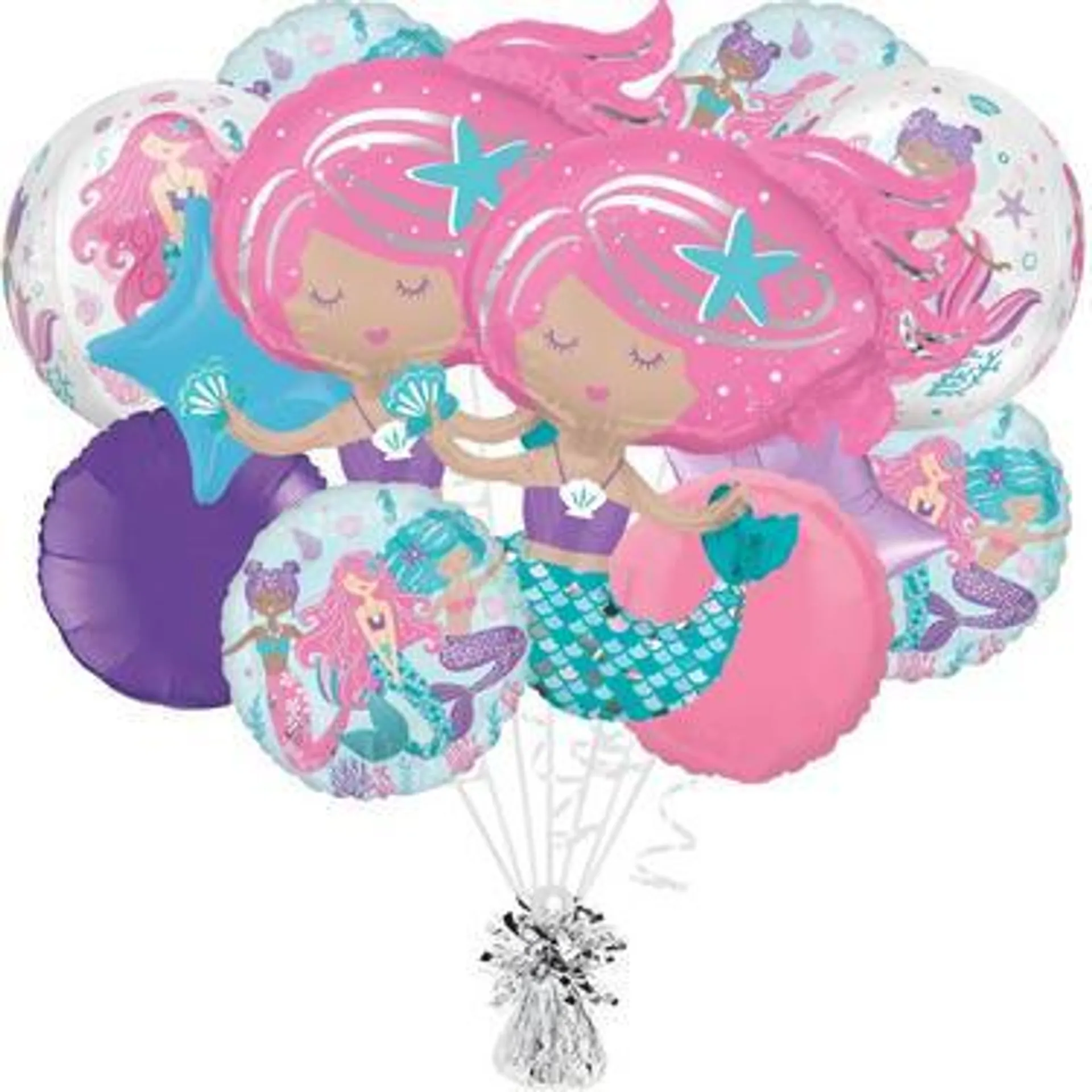 Premium Shimmering Mermaid Foil Balloon Bouquet with Balloon Weight, 13pc