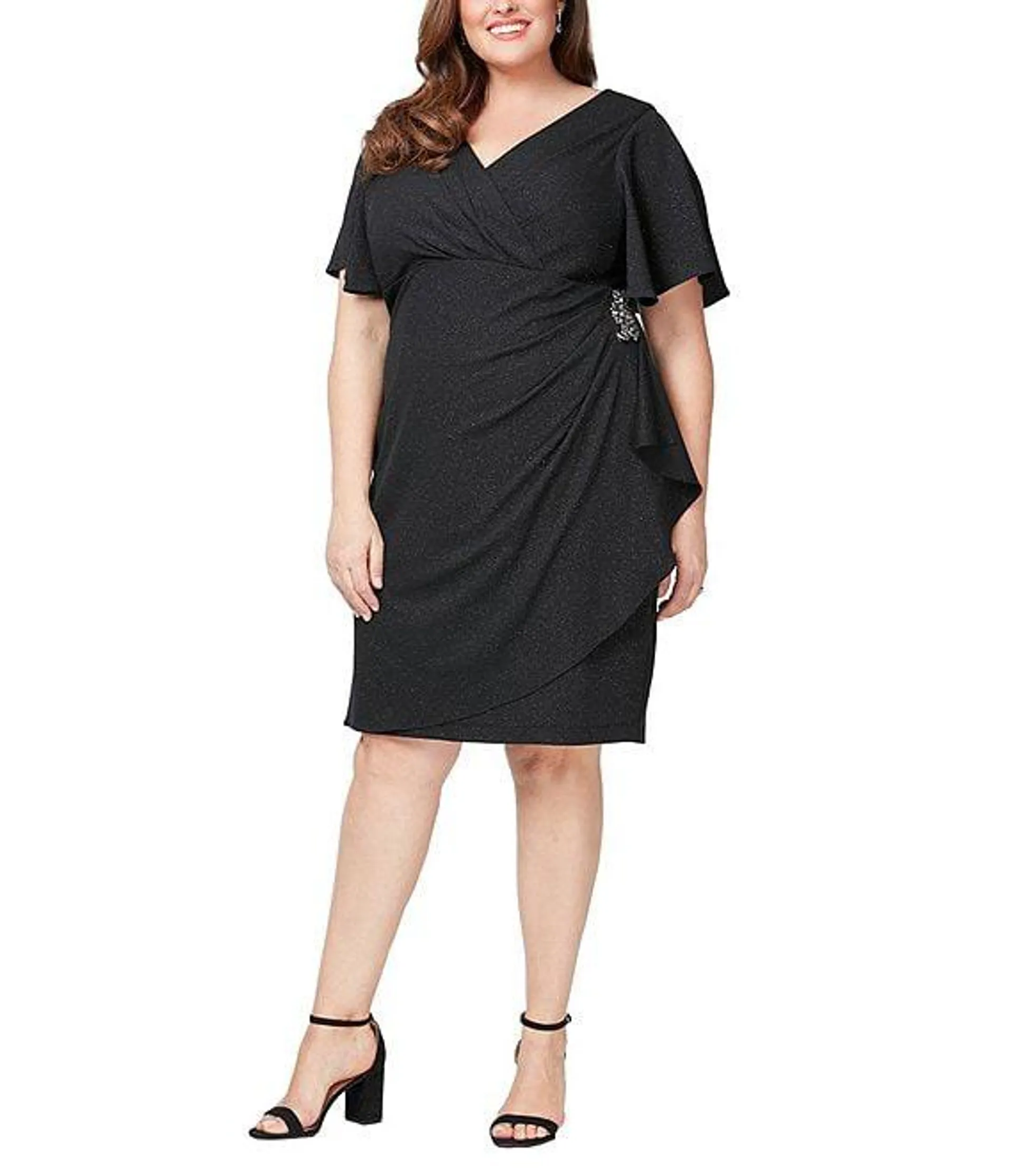 Plus Size Short Sleeve Surplice V-Neck Sheath Dress