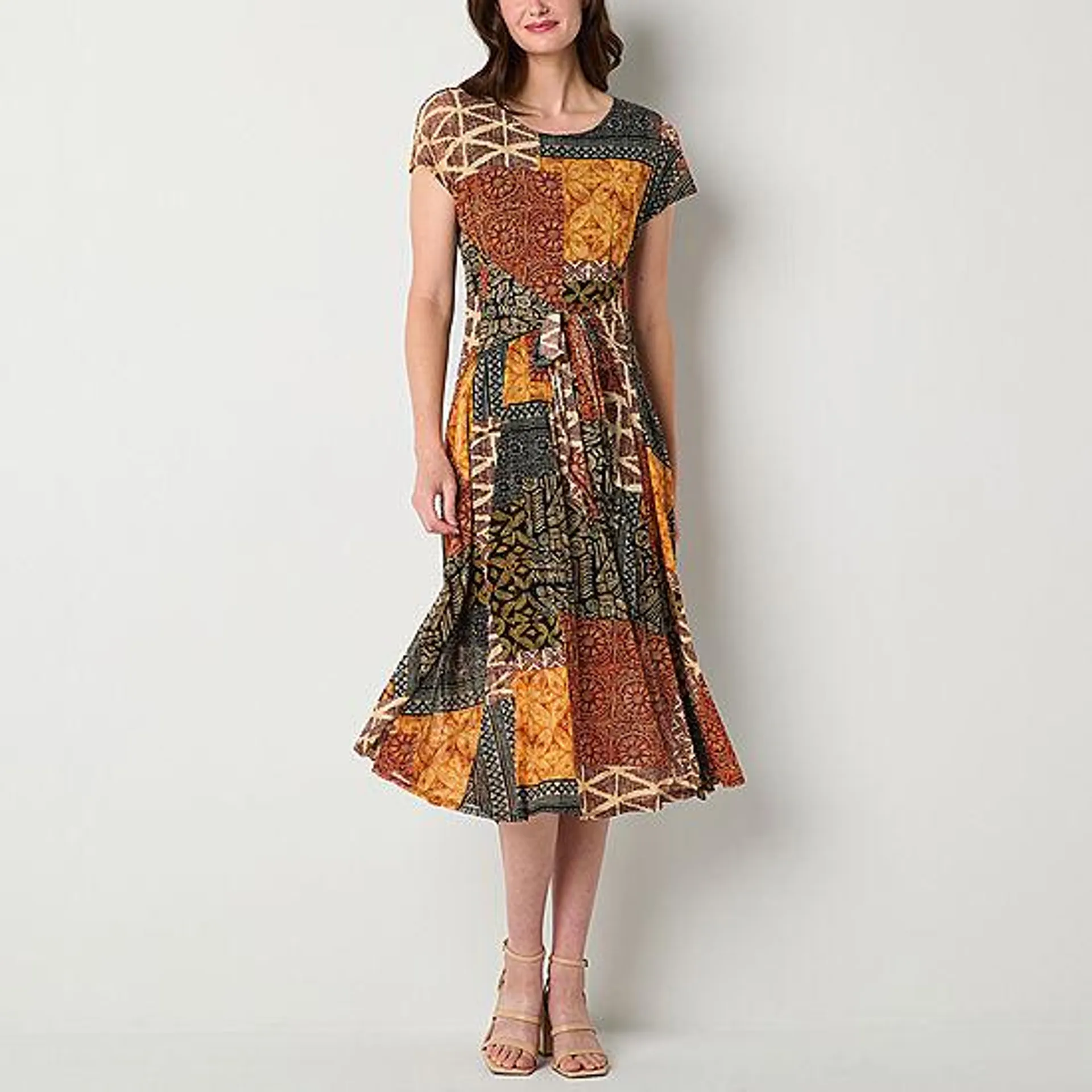 new! Robbie Bee Short Sleeve Abstract Midi Fit + Flare Dress