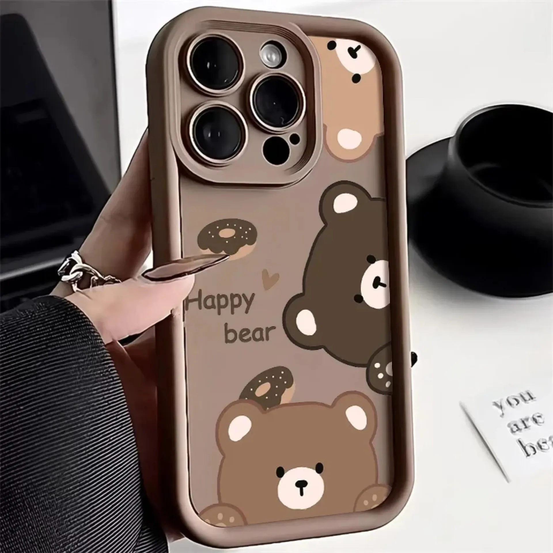 Funda de teléfono con diseño de oso de dibujos animados para iPhone 12, funda para iPhone 11, 13, 14, 15 Pro Max, XR, XS, X, 7, 8, 15 Plus, SE, SE3, funda suave de silicona de caramelo