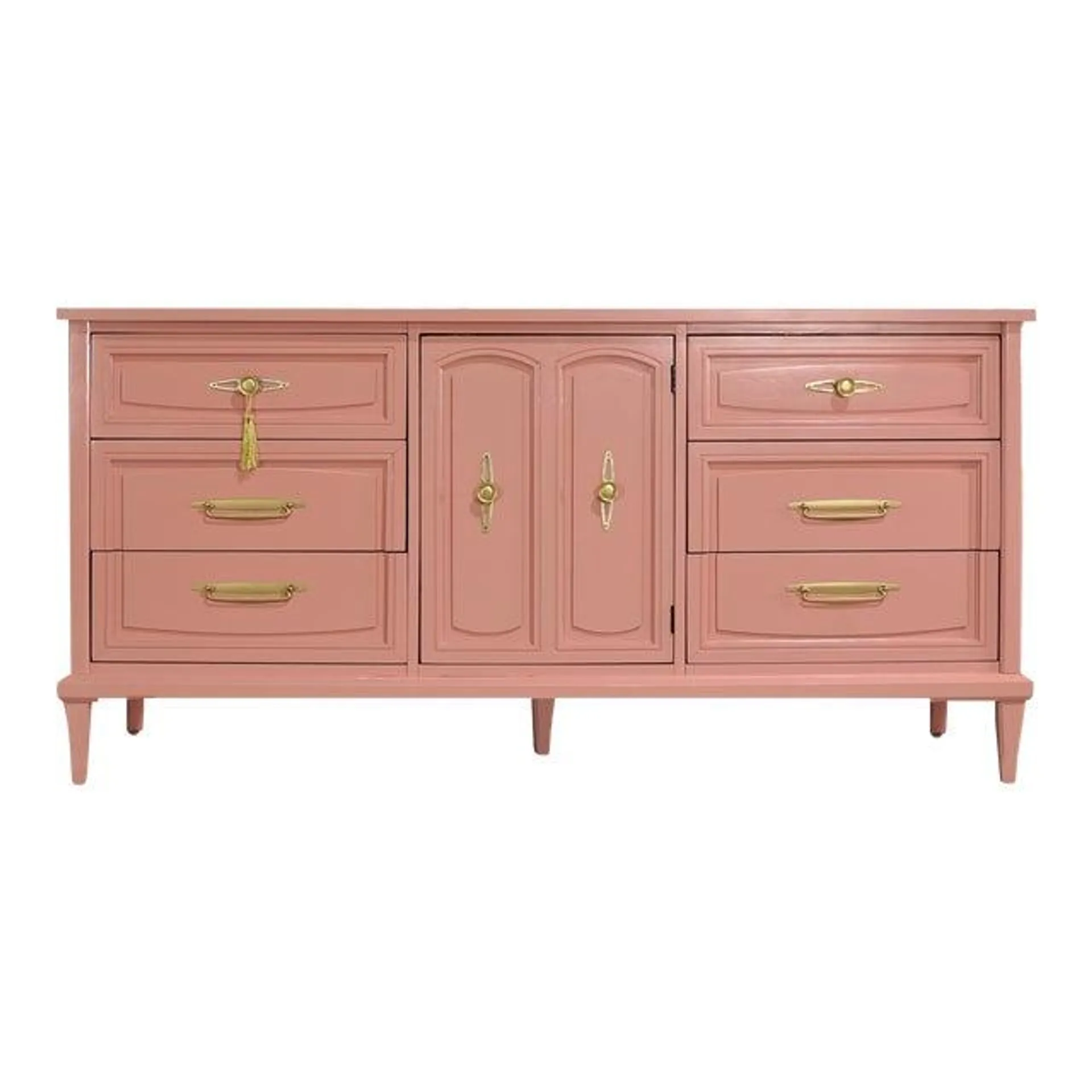 Mid Century Transitional Style 9 Drawer Dresser Credenza Buffet in Pink - Newly Painted