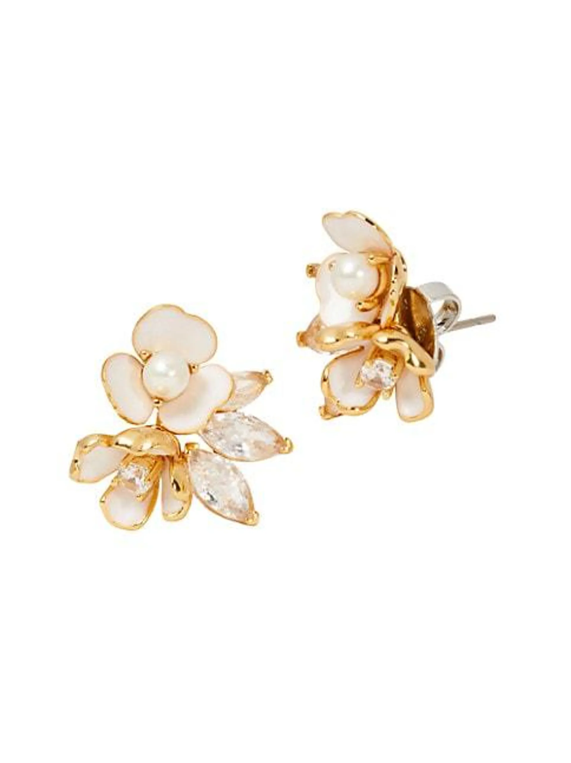 Goldtone & Mixed-Media Flower Stud Earrings