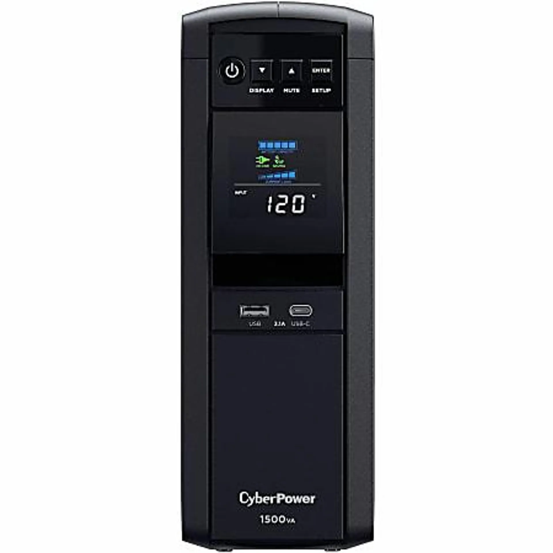 CyberPower CP1500PFCLCD UPS 1500VA 1000W PFC compatible Pure sine wave - 1500VA/900W - Tower - 2 Minute Full Load - 10 x NEMA 5-15R