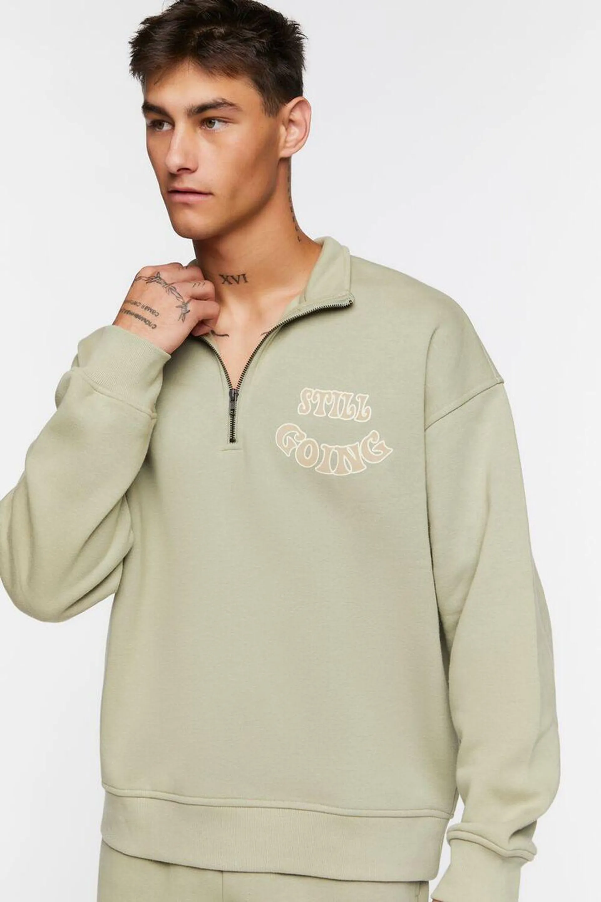 Flocked Still Going Graphic Half-Zip Pullover