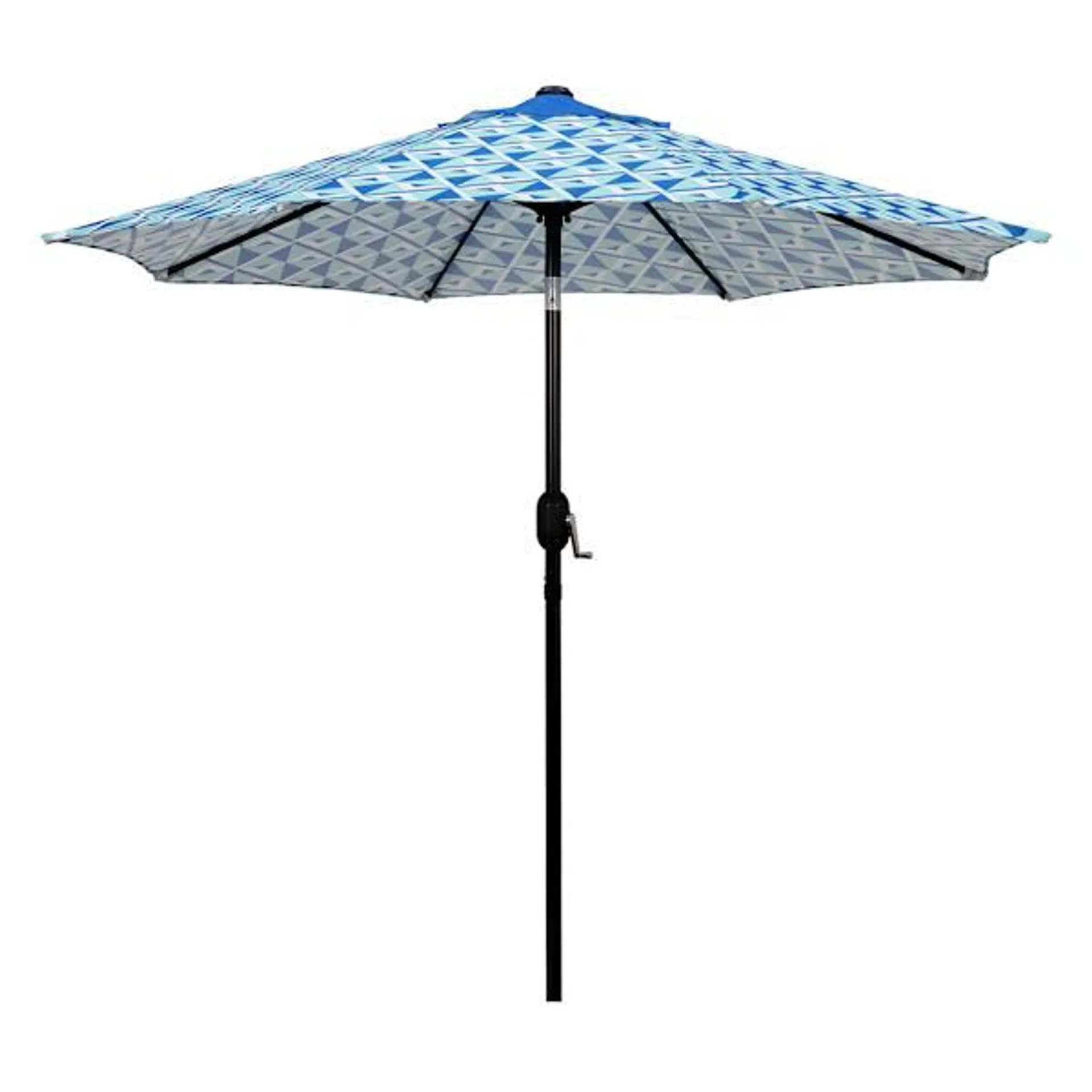 Blue Pinwheel Crank & Tilt Round Outdoor Patio Umbrella, 7.5'