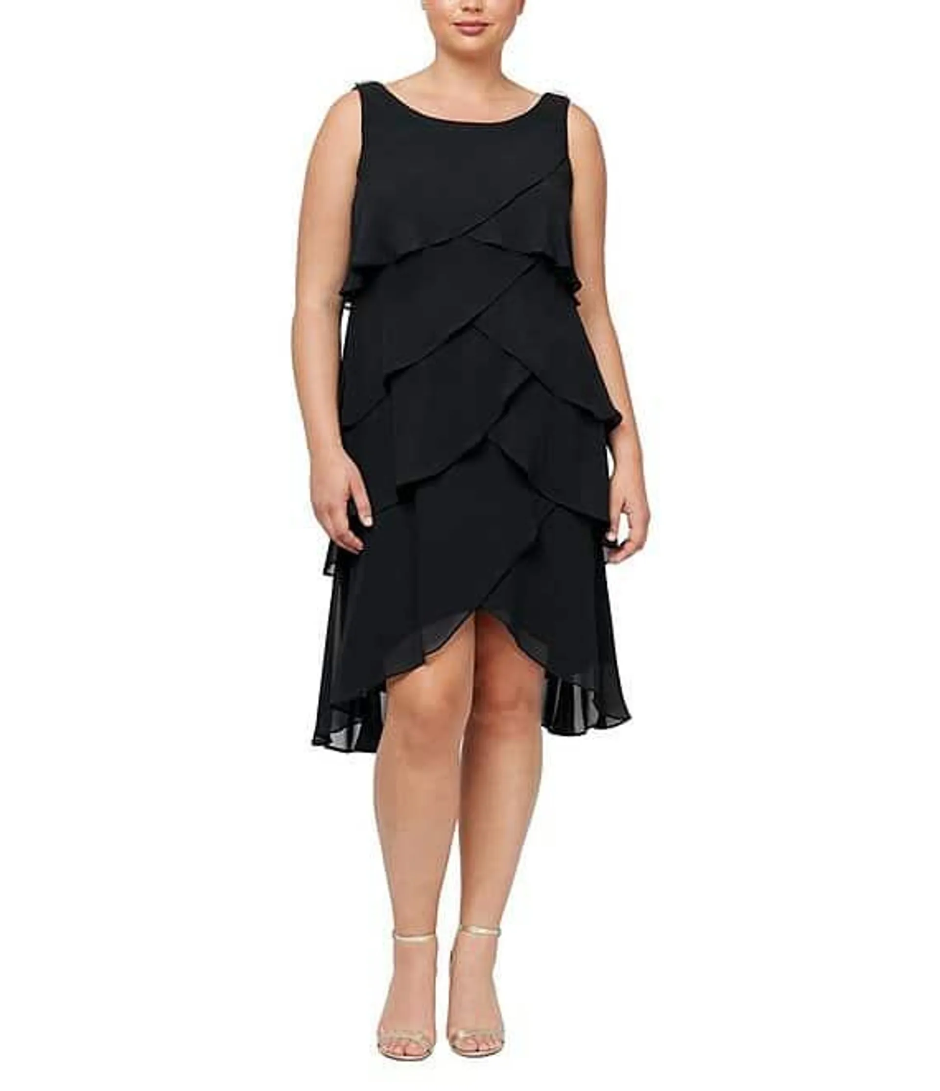 Plus Size Sleeveless Round Neck Chiffon Tiered Dress