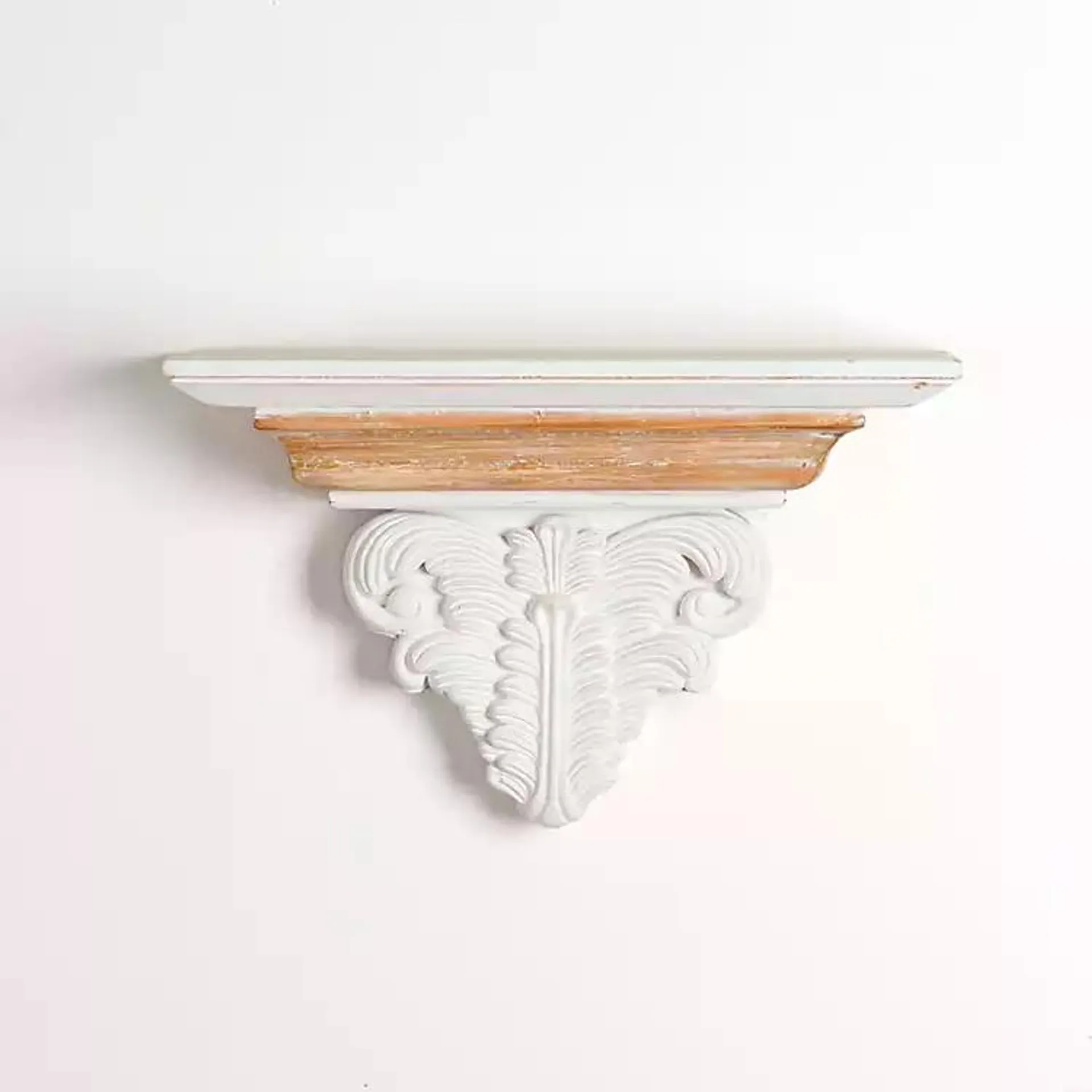 White Carved Wood Floating Wall Shelf