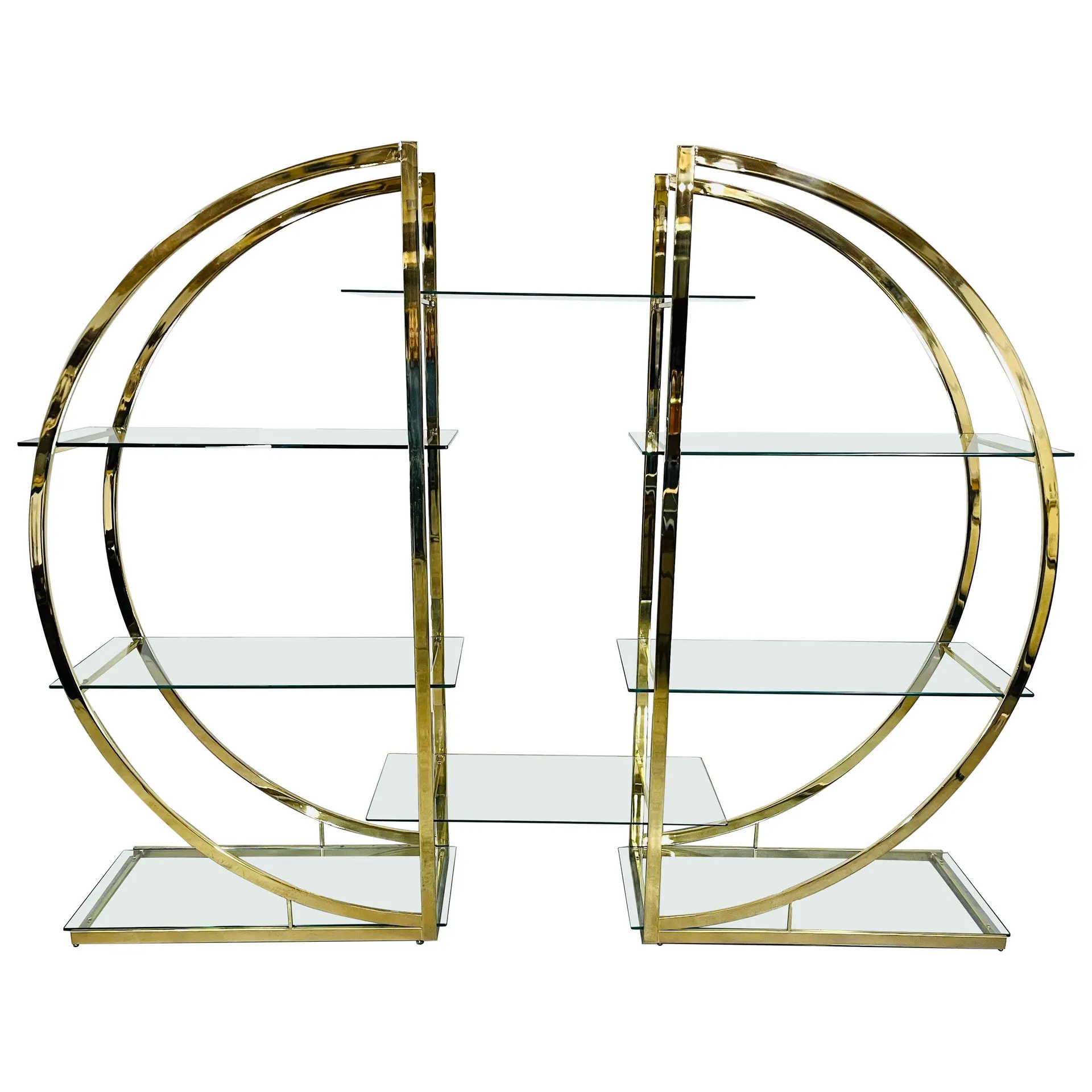 Milo Baughman Style Brass Circle Etagere By DIA