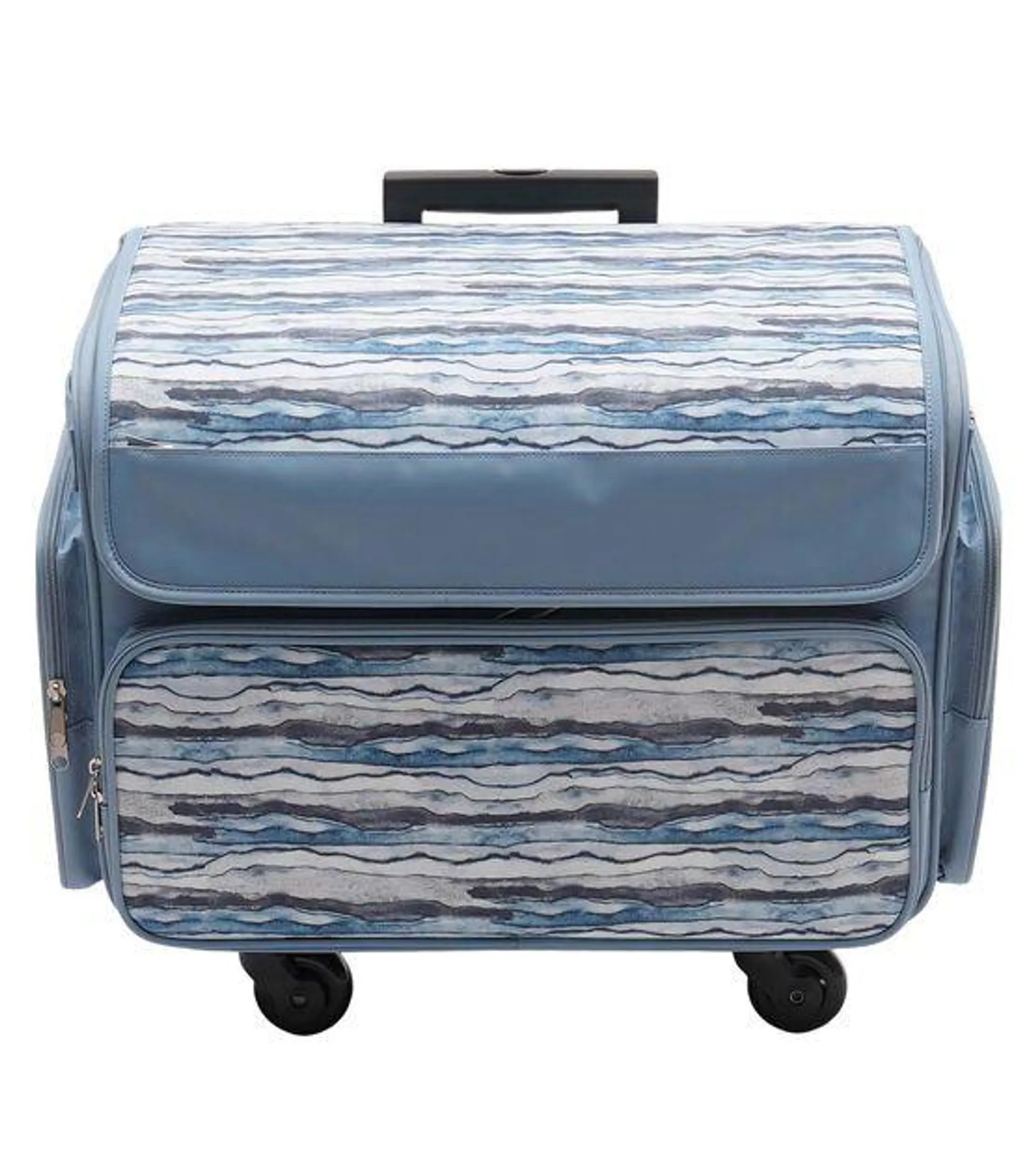 13" x 18" Blue Stripe Rolling Sewing Storage Tote by Top Notch