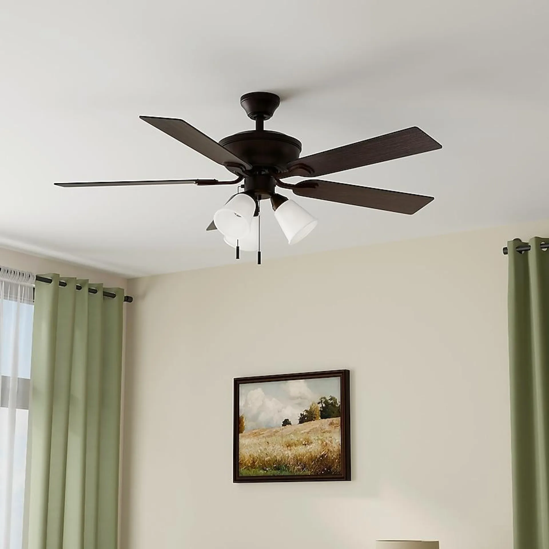Harbor Breeze Sailor Bay 52-in Downrod or Flush Mount Dark Bronze with Sable/Auburn Blades Ceiling Fan With Light ( 5 -Blade )
