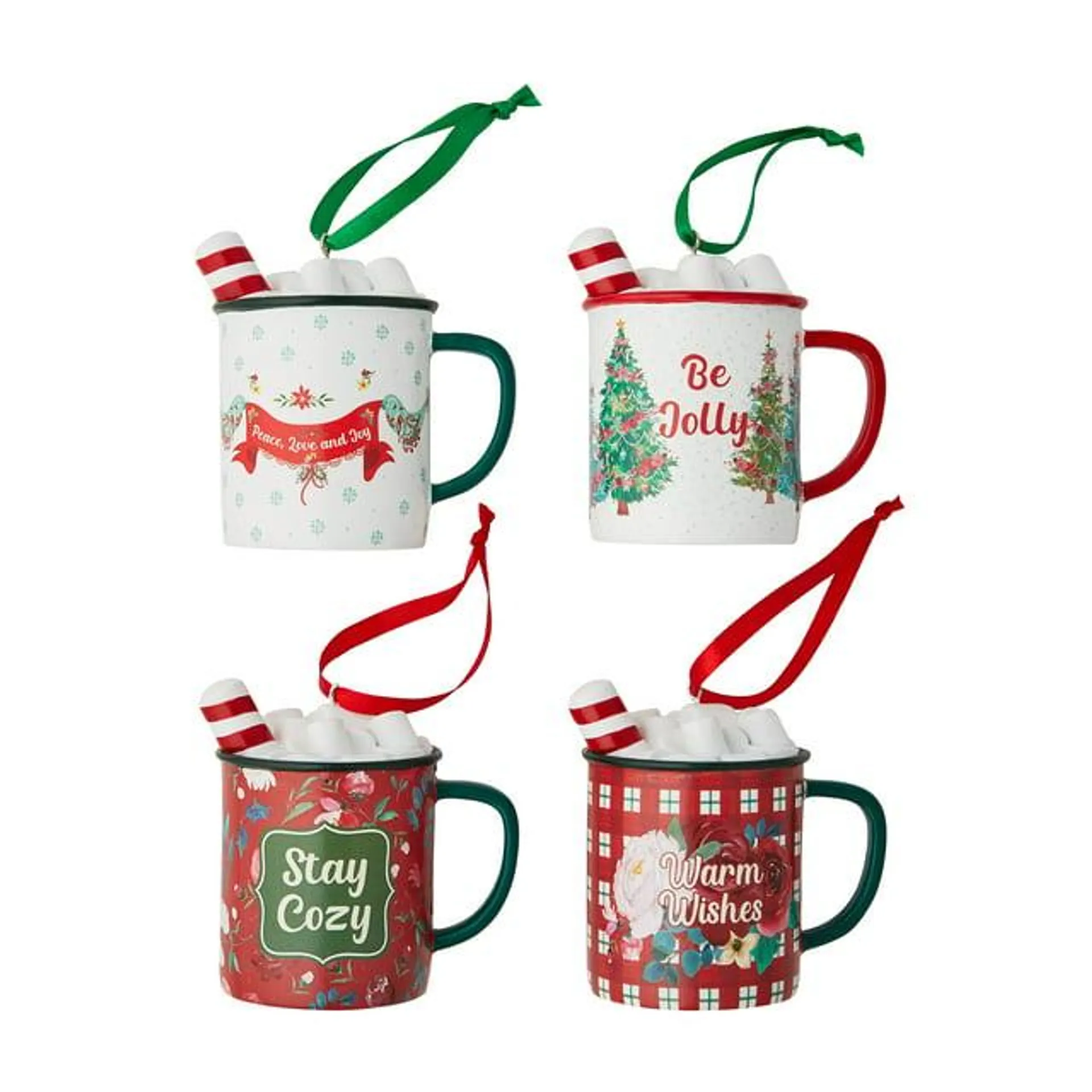 The Pioneer Woman Mug Christmas Ornament Bundle, 4 Count