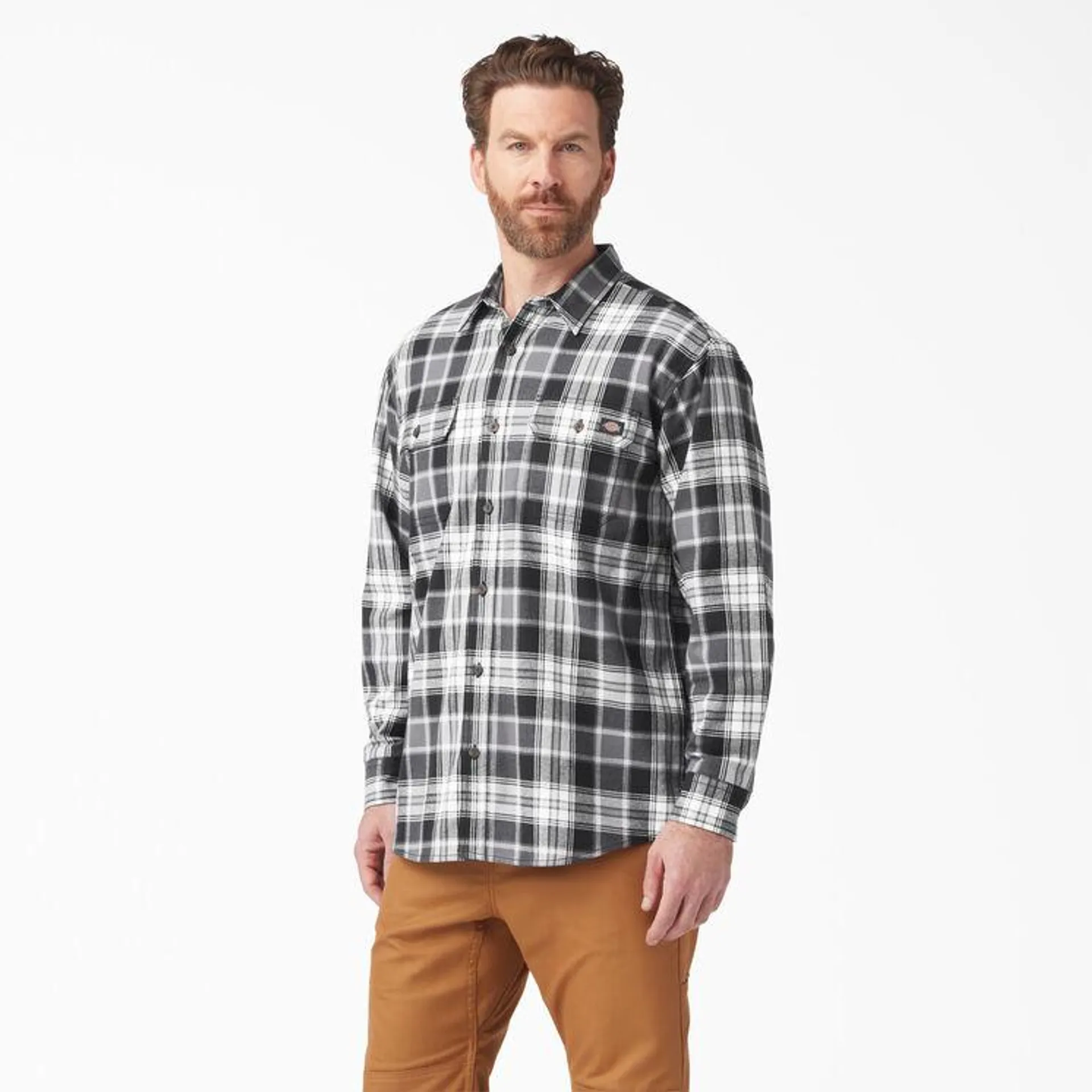 FLEX Long Sleeve Flannel Shirt, Charcoal/Black Plaid