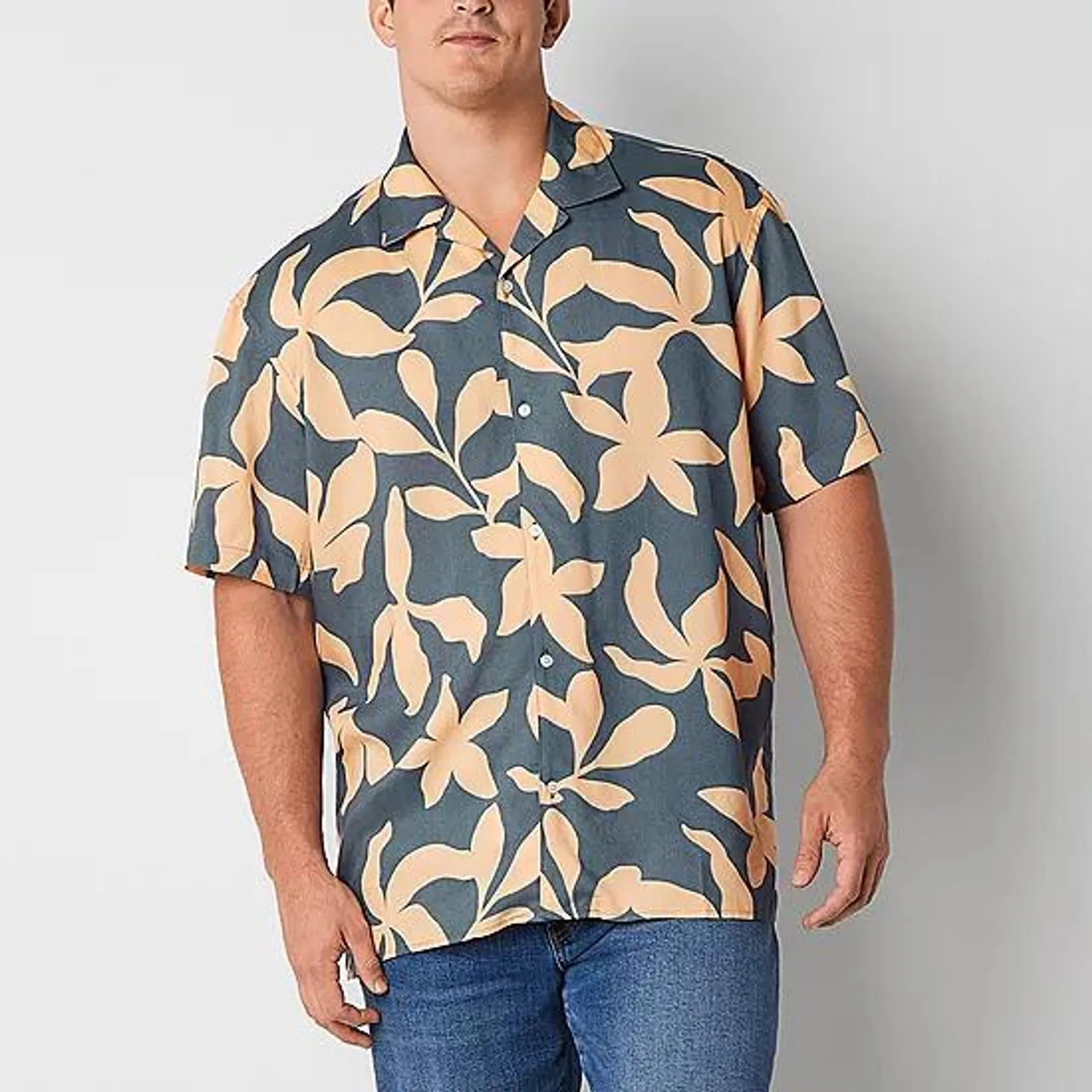 new! Arizona Big and Tall Mens Short Sleeve Floral Button-Down Shirt