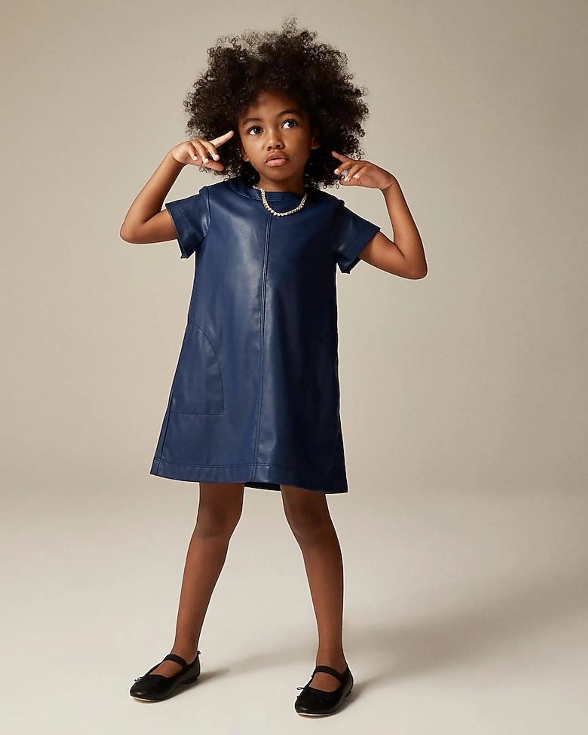 Girls' shift dress in faux leather